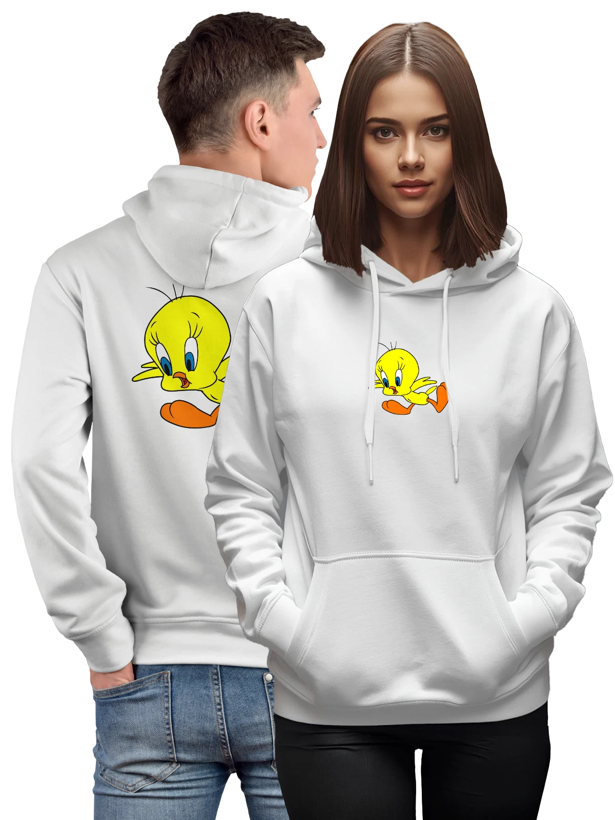 Худи Сильвестр и утка Твити летит белое с принтом — Daffy Duck — Белая, фото 1