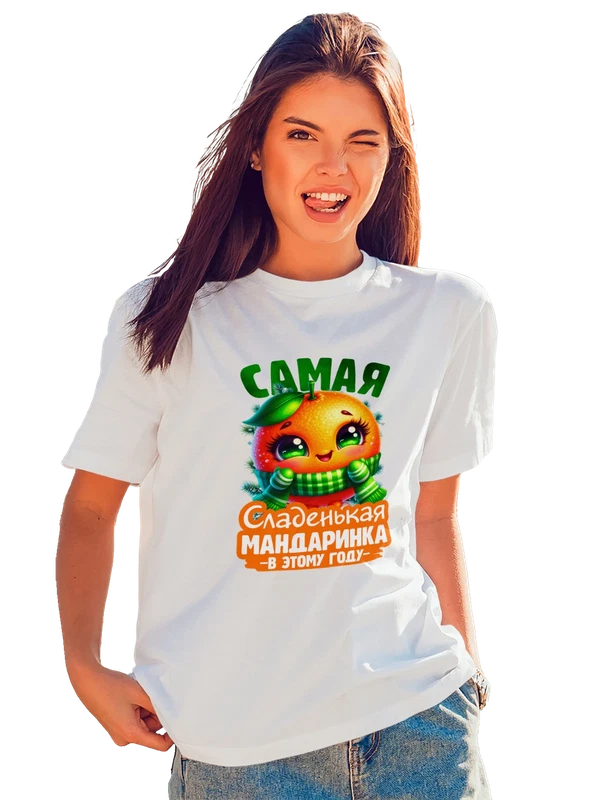 Футболка Новый Год самая сладенькая мандаринка — Белая, фото 1