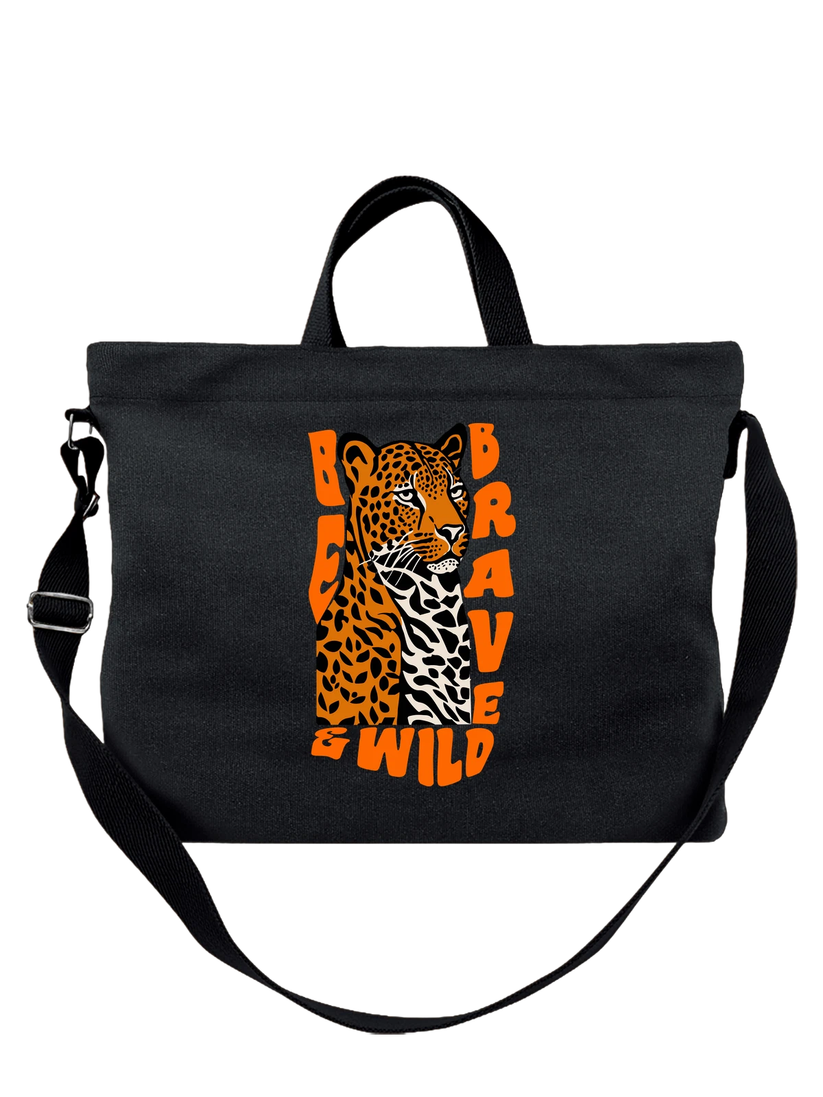 Сумка Леопард be brave and wild чёрная с принтом — животный мир — Чёрная, фото 1