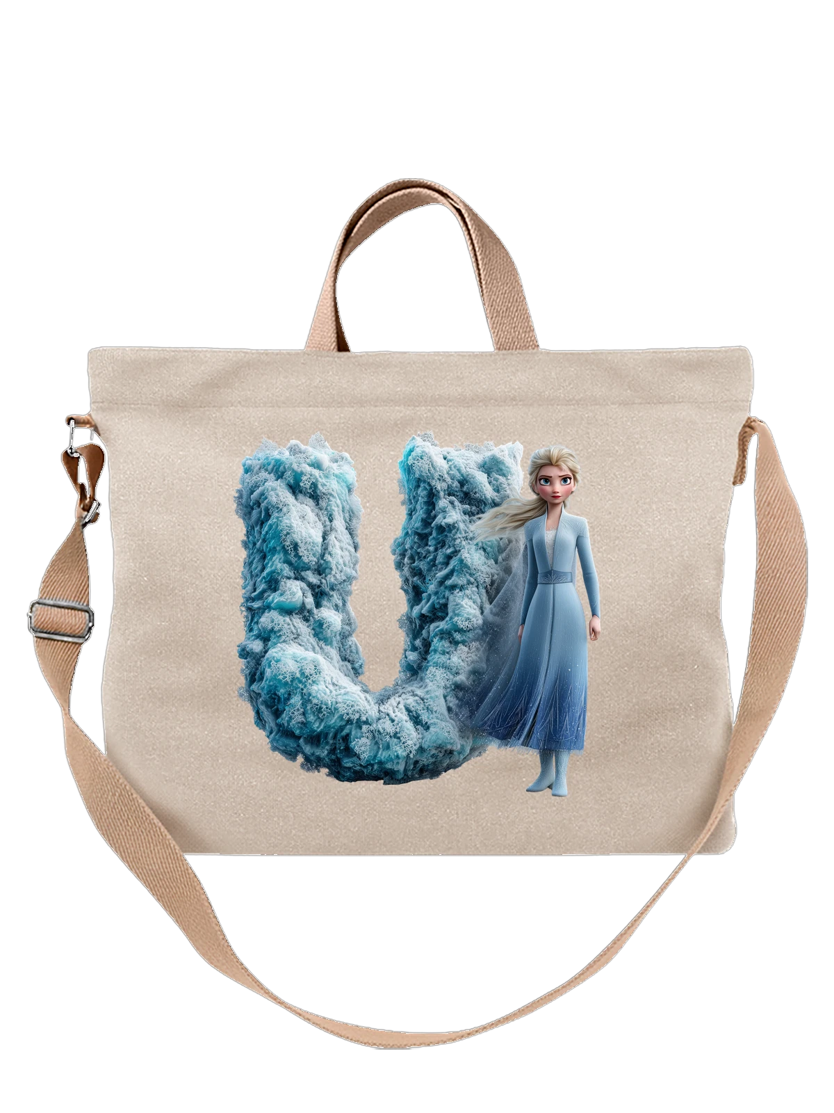Сумка бежевая с принтом Эльза, ледяная королева из Frozen — длинные светлые волосы — Бежевая, фото 1