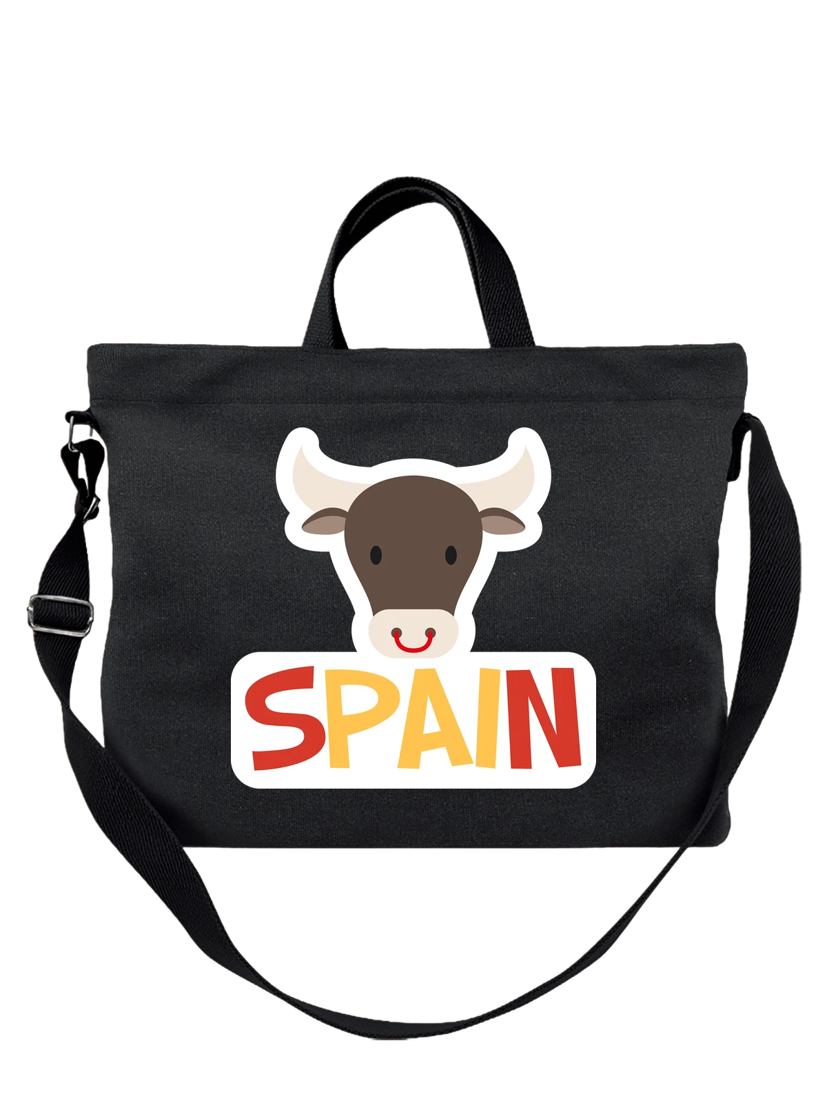 Сумка чёрная с принтом Бык SPAIN с надписью — животный дизайн — Чёрная, фото 1