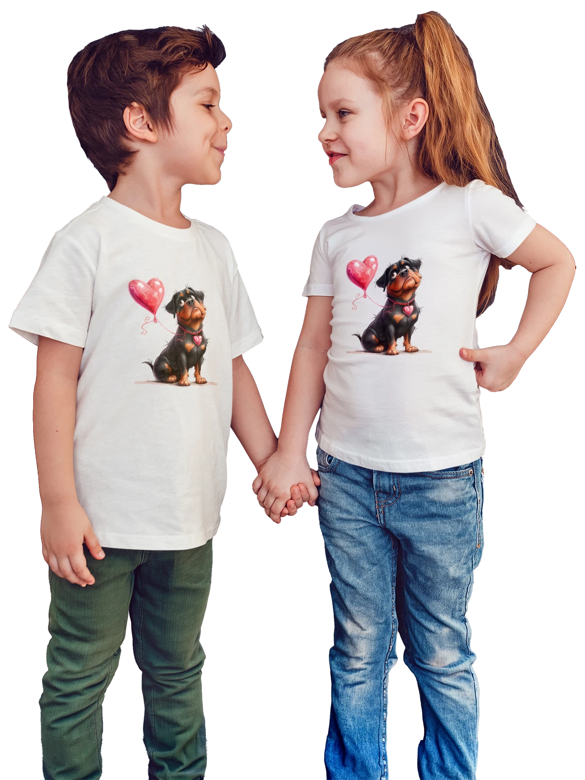 Футболка детская Ротвейлер с сердцем и кулоном белая с принтом — сердечный шар — Белая, фото 1