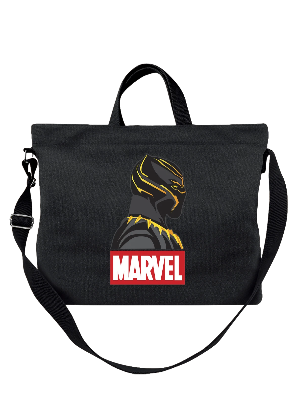 Сумка чёрная с принтом Пантера Marvel в маске — черно-золотой костюм — Чёрная, фото 1