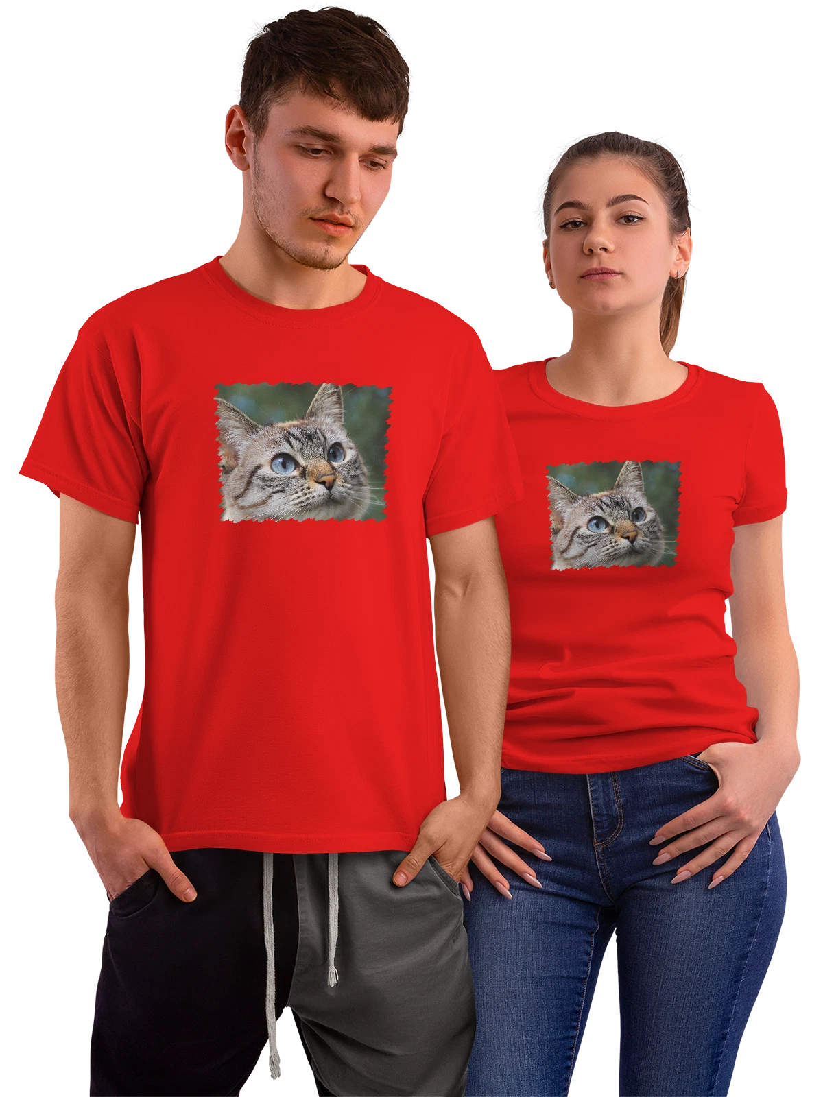Футболка Животные Кот красная с принтом — фауна — Красная, фото 1