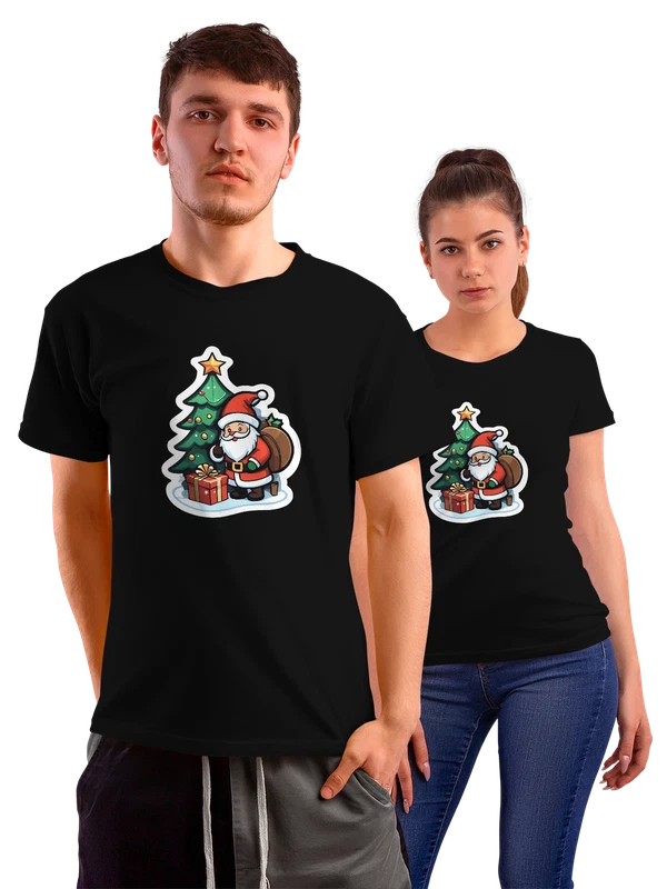 Футболка Дед Мороз Santa Claus cartoon новогодний подарок — Чёрная, фото 1