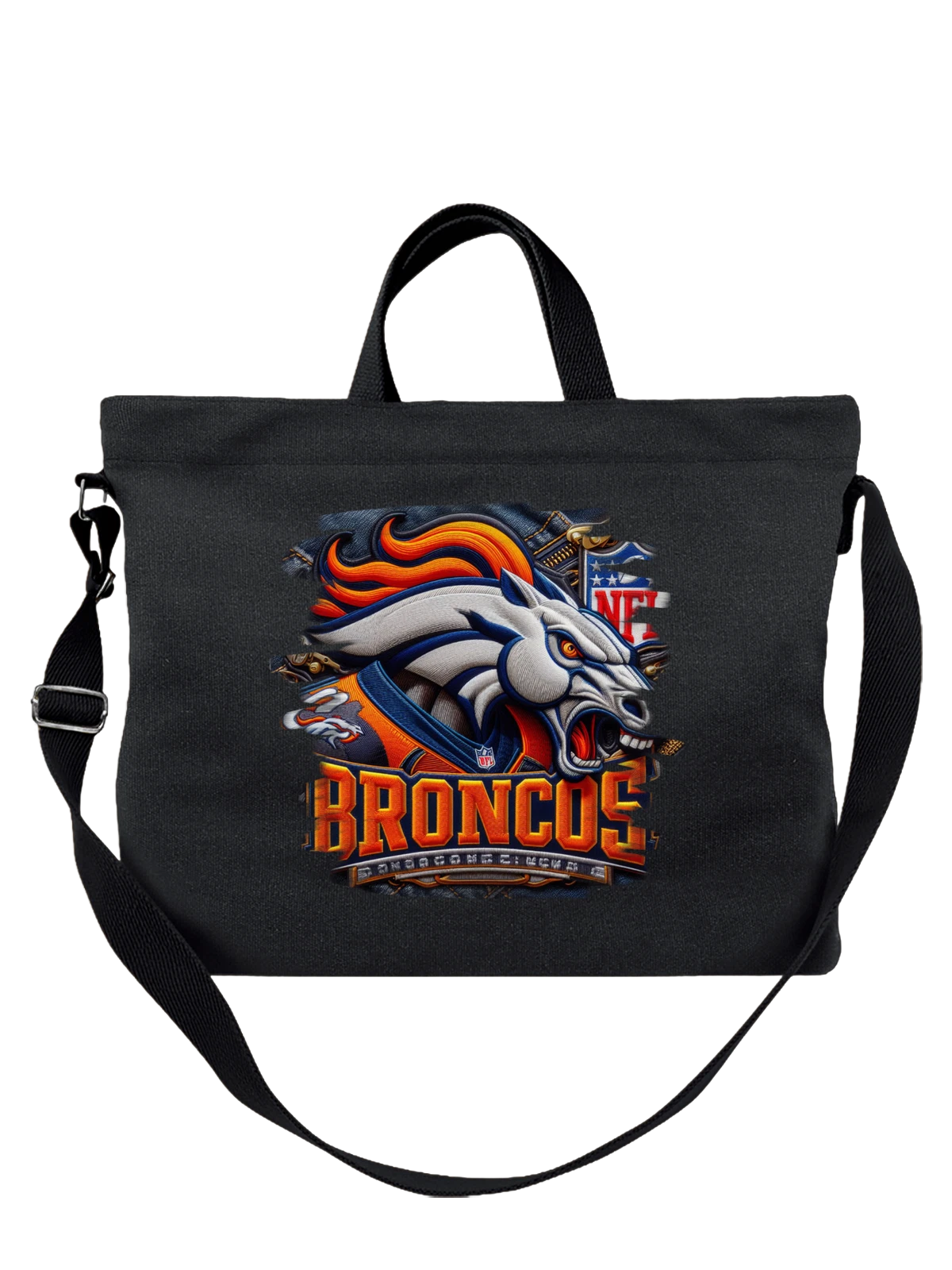 Сумка Denver Broncos голова лошади NFL с эмблемой чёрная с принтом — американский футбол — Чёрная, фото 1