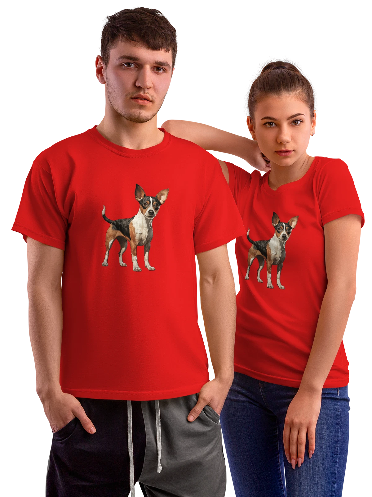 Футболка Чихуахуа с большими ушами стоящая красная с принтом — реалистичная иллюстрация — Красная, фото 1