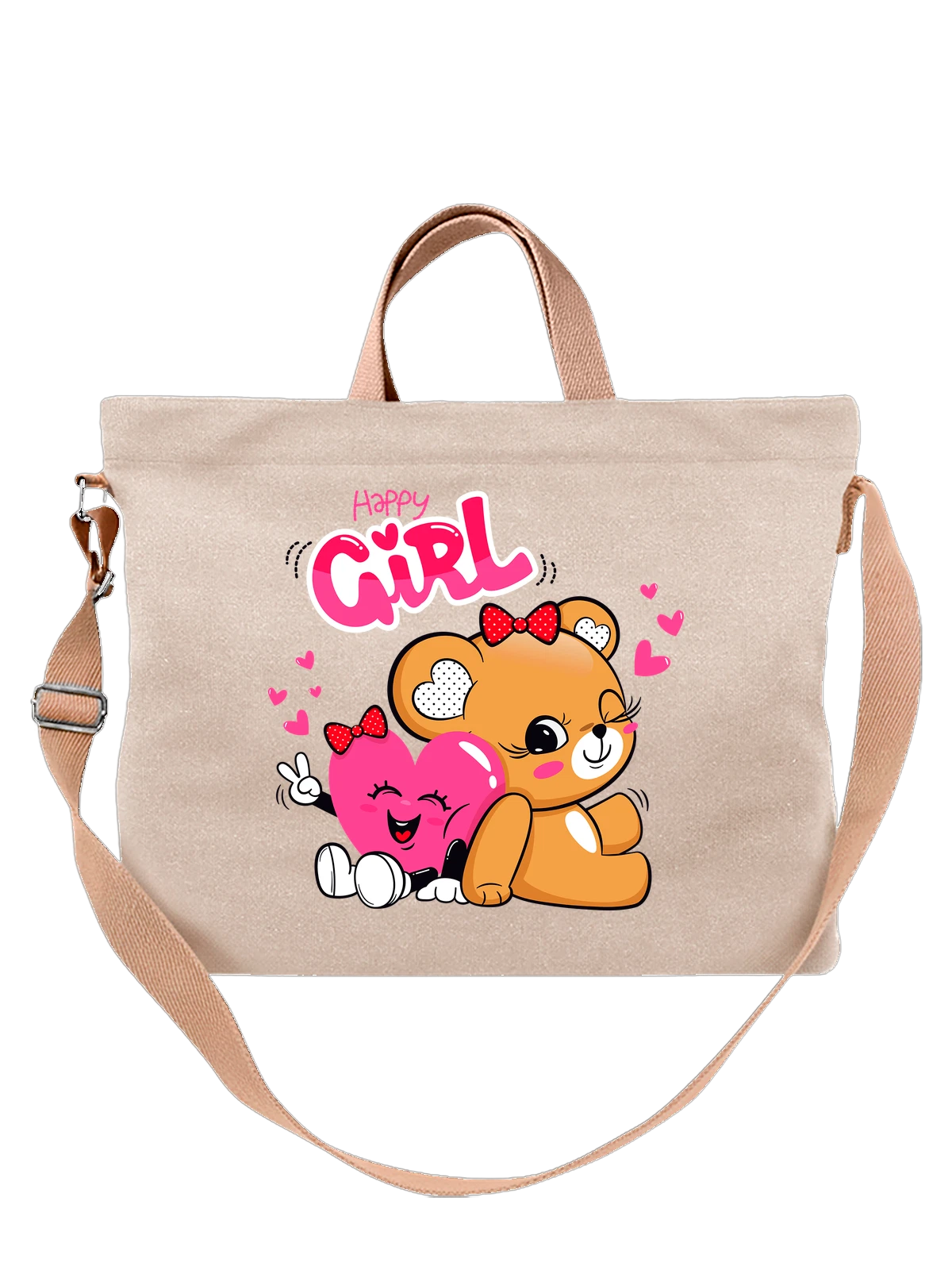 Сумка Медведица happy girl белая с принтом — подарок любимой — Белая, фото 1