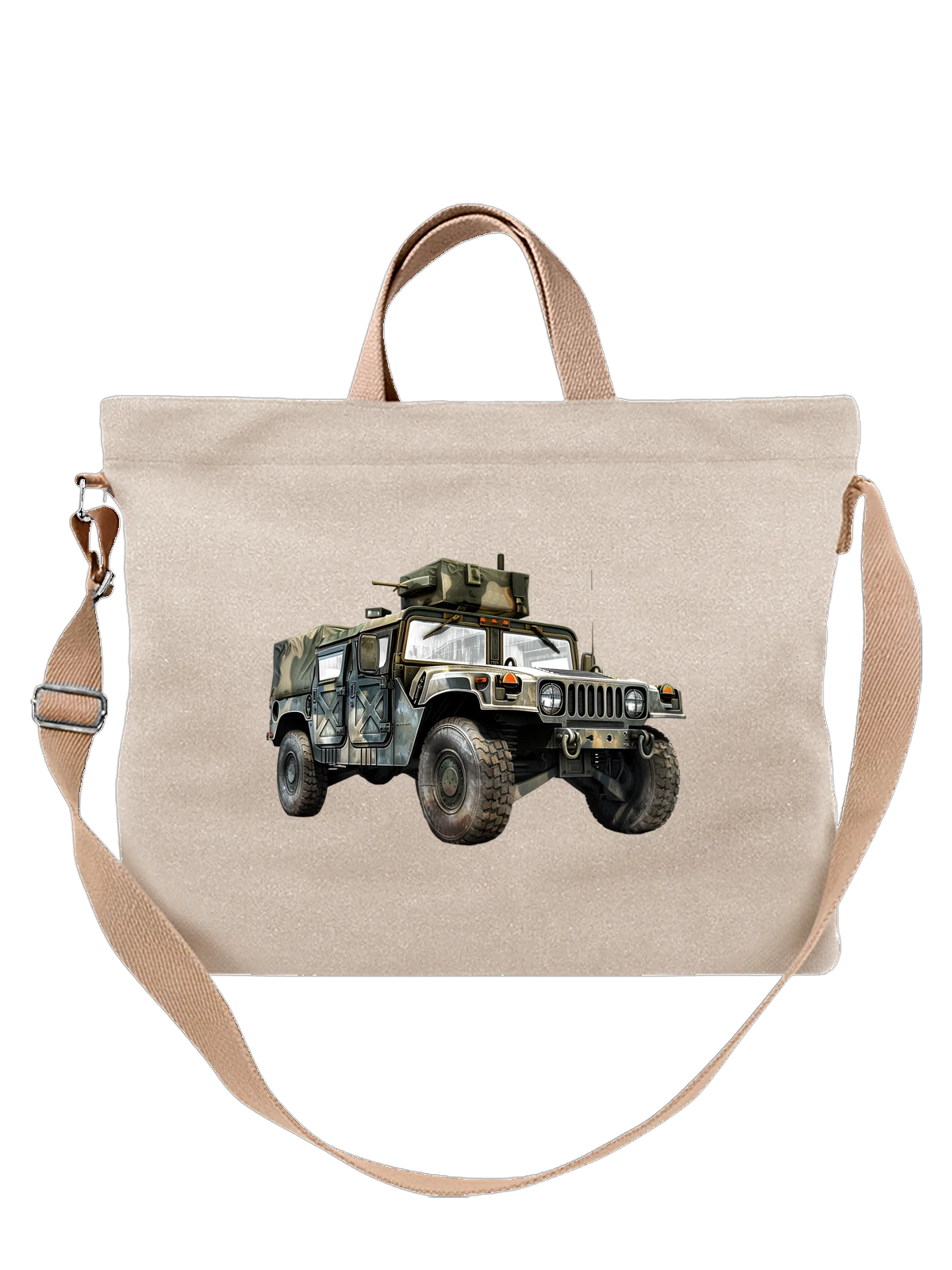 Сумка бежевая с принтом Военный внедорожник Humvee с тентом и кабиной — оффроуд — Бежевая, фото 1