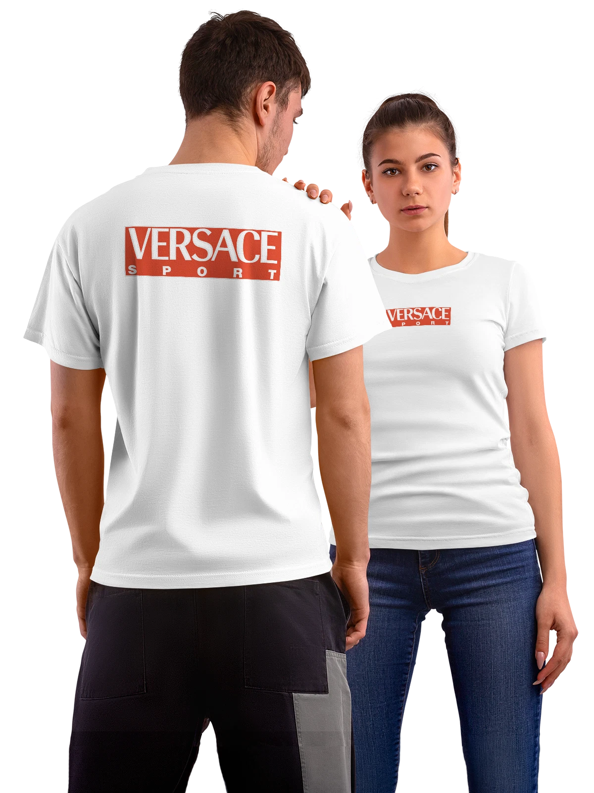 Футболка Versace белая с принтом на спине — контрастный прямоугольный принт — Белая, фото 1