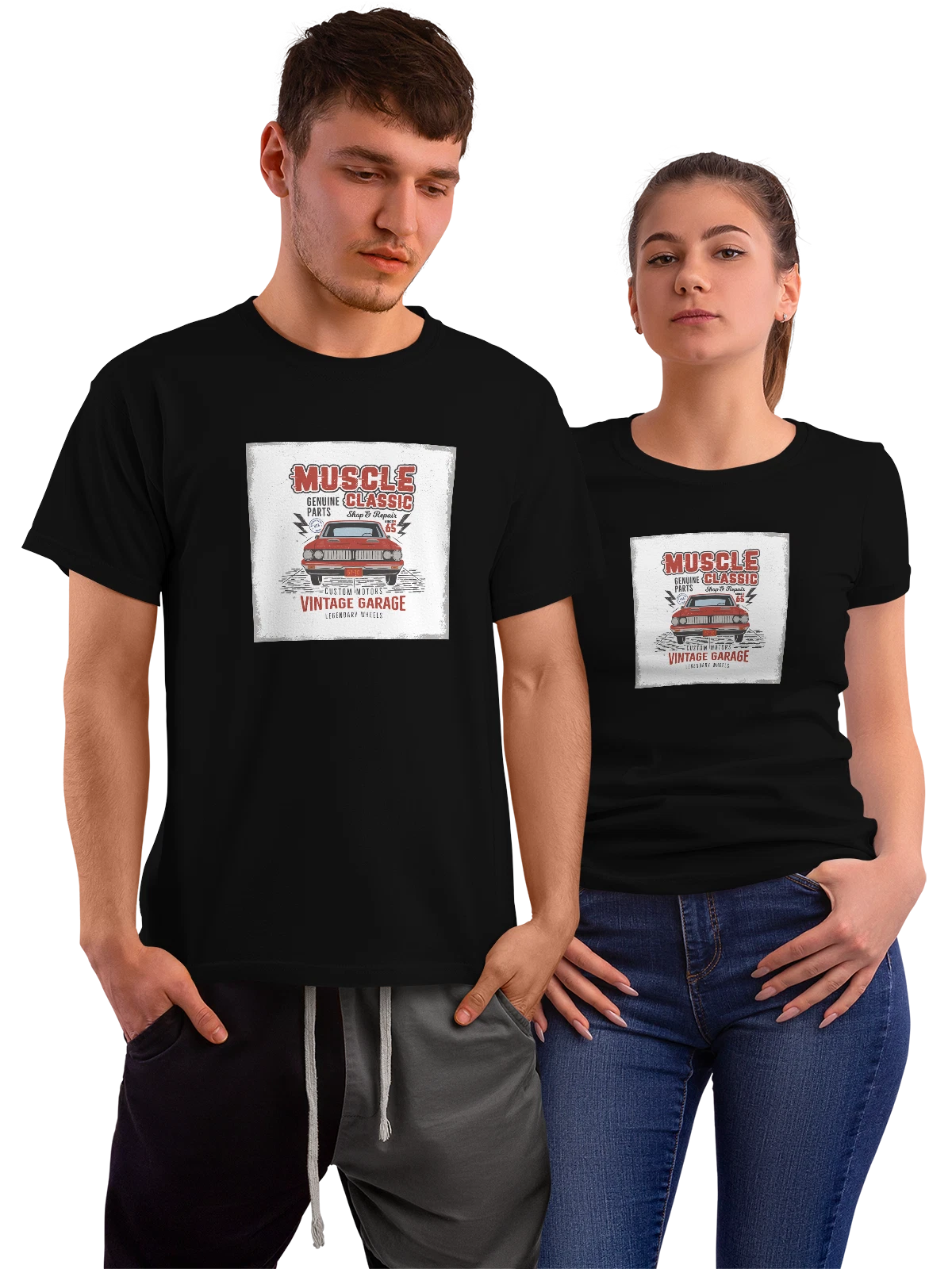 Футболка Ретро muscle classic автомобиль vintage гараж чёрная с принтом — старинный автомобиль — Чёрная, фото 1