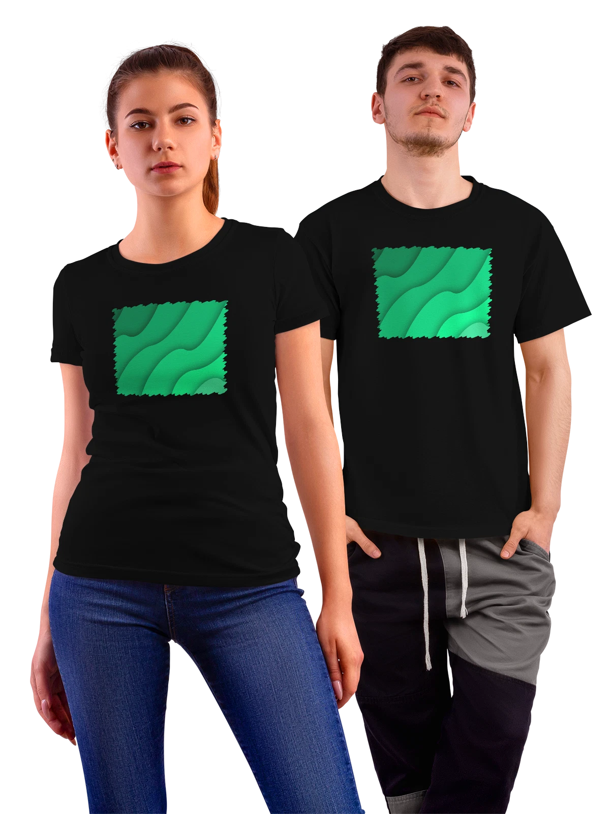 Футболка Графика Green Abstract Simple Waves чёрная с принтом — креативный принт — Чёрная, фото 1