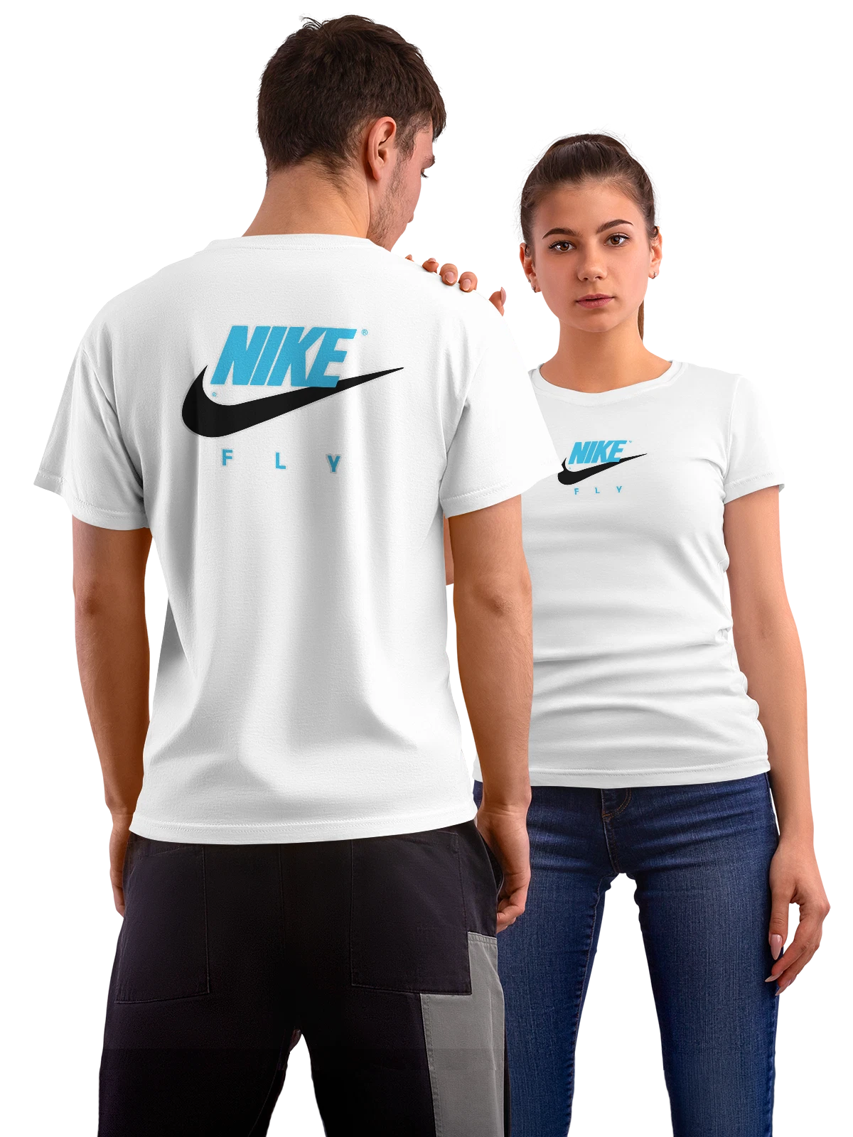 Футболка Nike логотип swoosh FLY черный фон белая с принтом на спине — спортивный бренд — Белая, фото 1