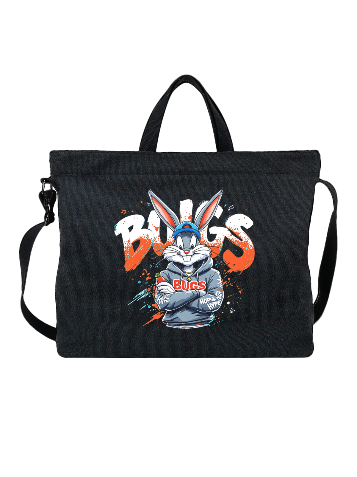 Сумка чёрная с принтом Багз Банни Bugs Bunny Looney Tunes главный — музыкальные ноты — Чёрная, фото 1