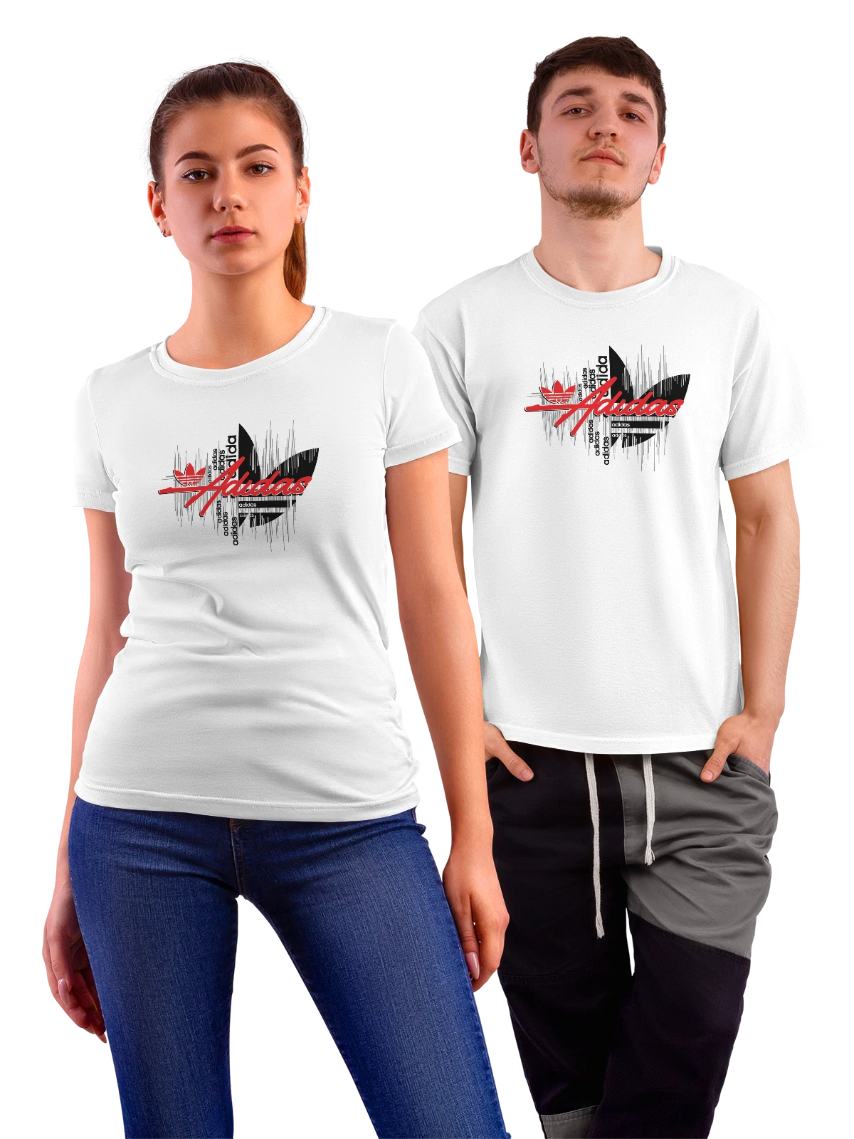 Футболка Adidas красный логотип на черном фоне белая с принтом — графичный фон — Белая, фото 1