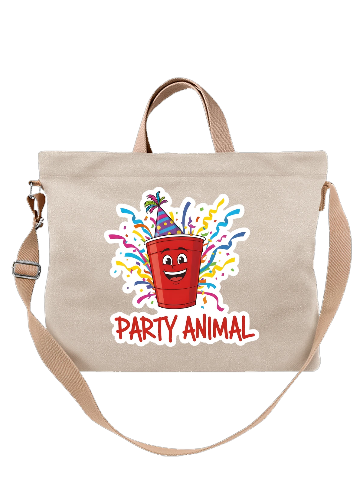 Сумка бежевая с принтом Party Animal в красном стакане — мультяшный стакан — Бежевая, фото 1