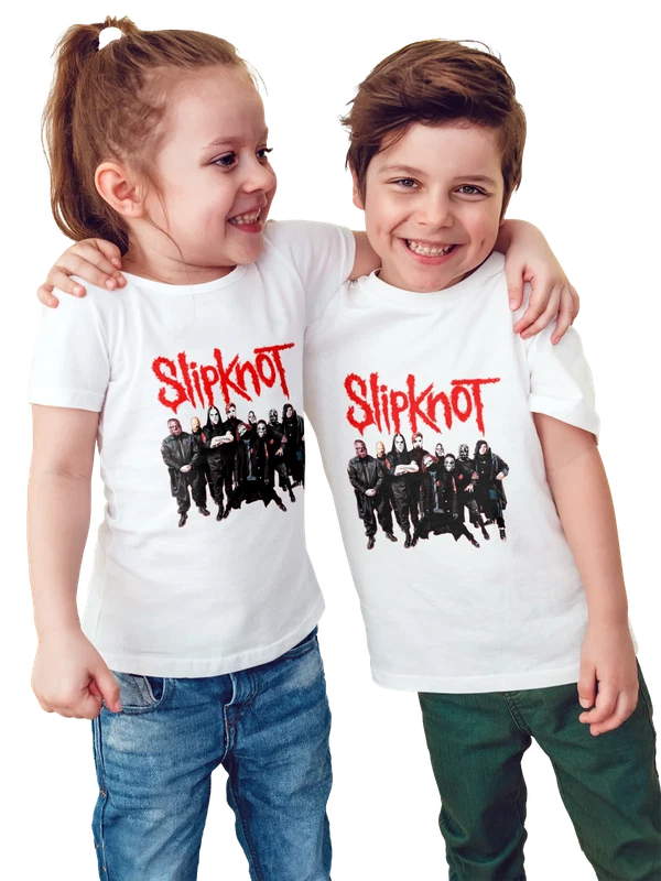 Футболка группа Slipknot в масках и черном — Белая, фото 1