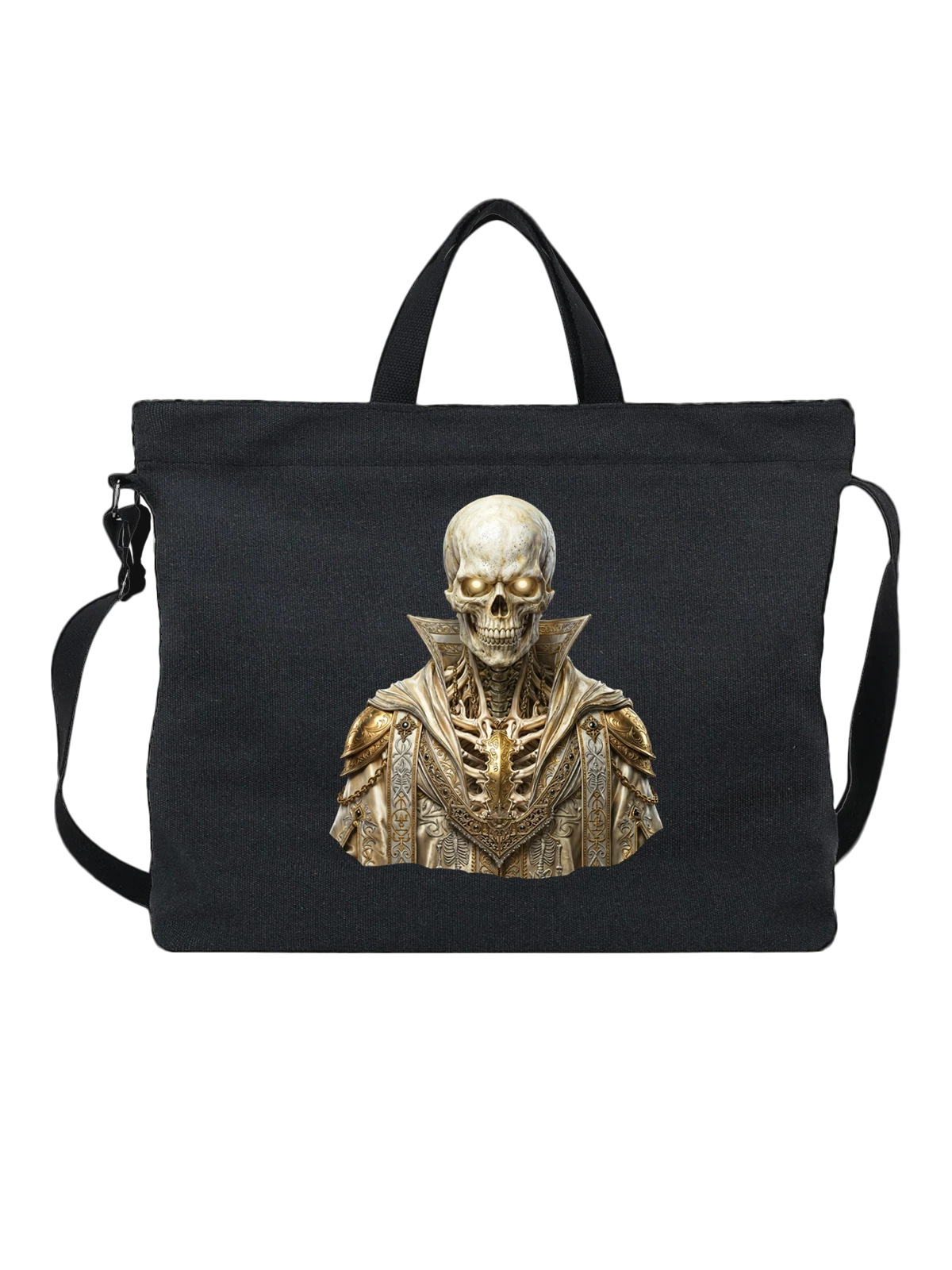 Сумка чёрная с принтом Skeleton king в золотой мантии — gothic character — Чёрная, фото 1