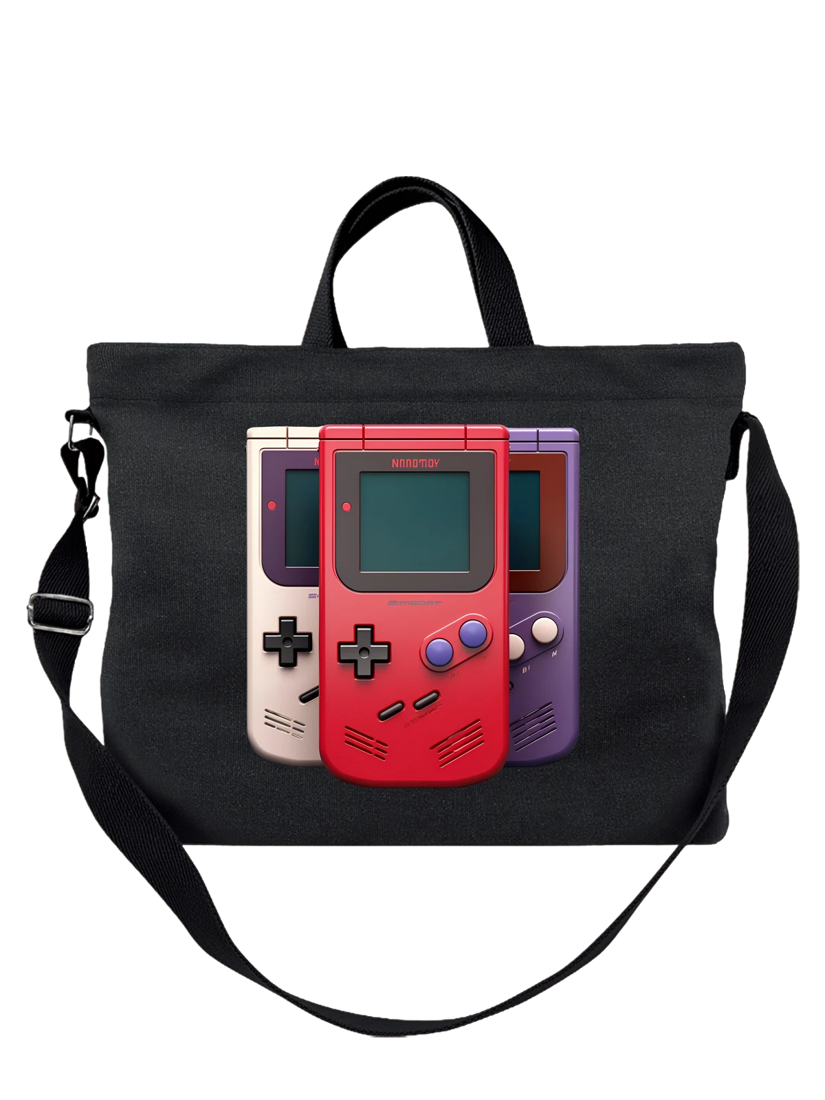 Сумка Ретро игровые консоли Nintendo в трёх цветах чёрная с принтом — кнопочная консоль — Чёрная, фото 1