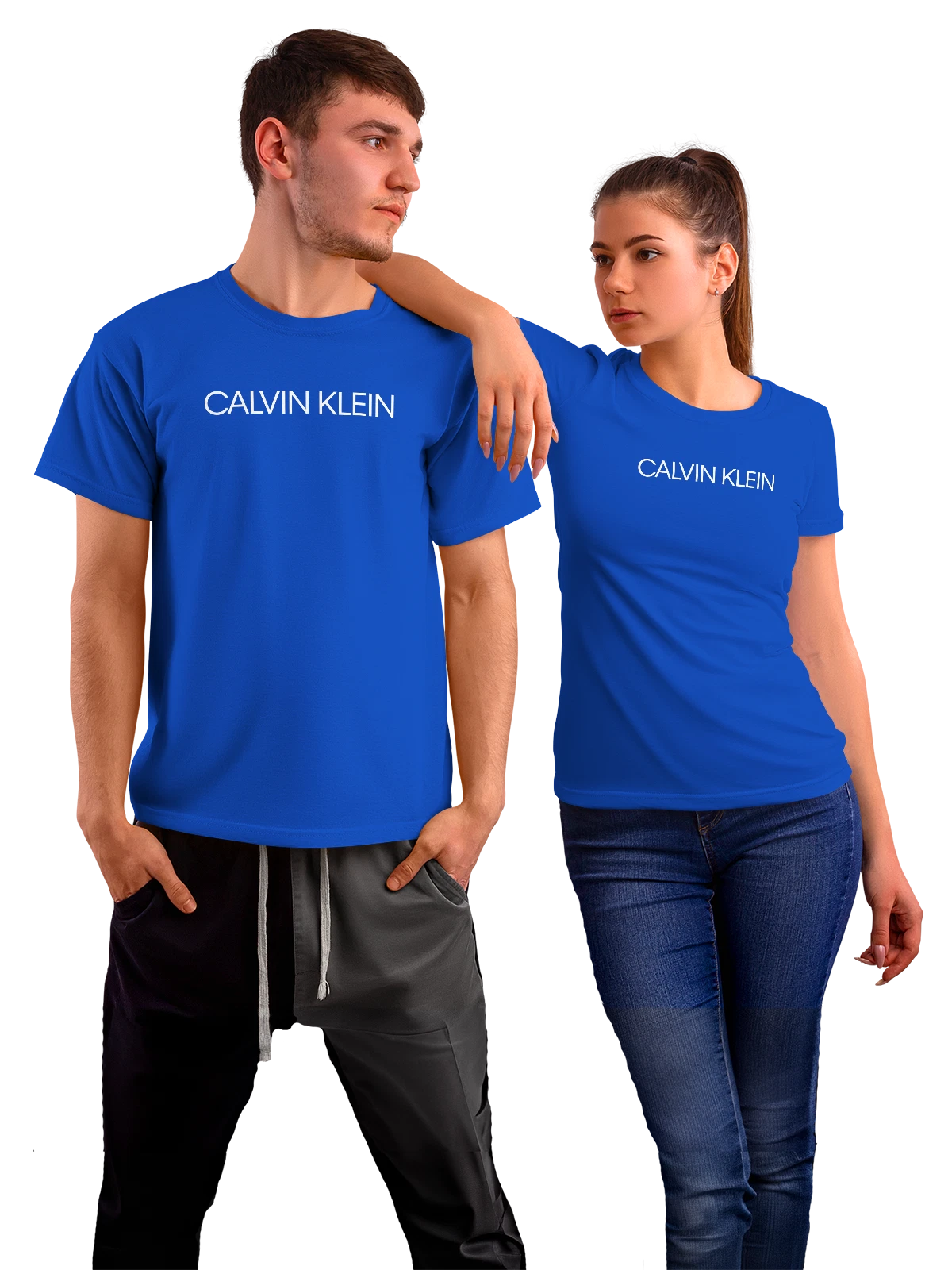 Футболка Calvin Klein синяя с принтом — минималистичная композиция — Синяя, фото 1