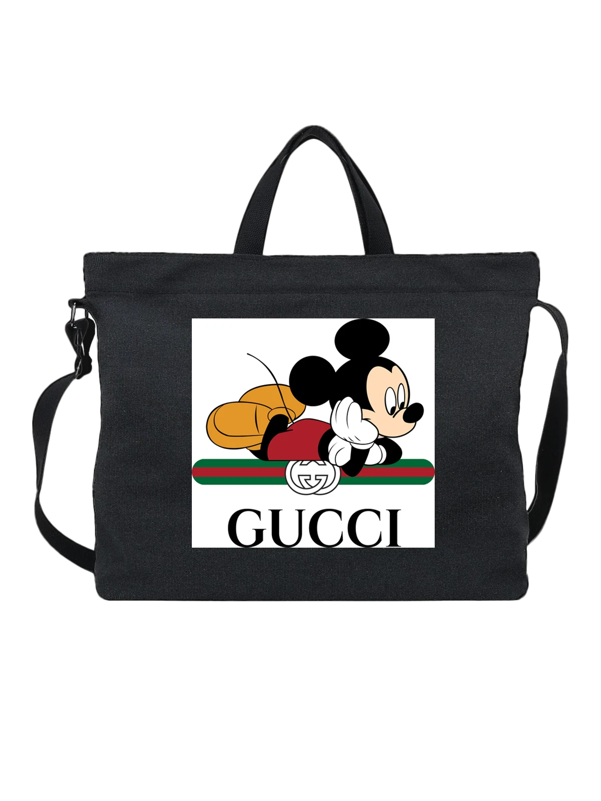 Сумка чёрная с принтом Микки Маус Gucci с логотипом — модный принт — Чёрная, фото 1