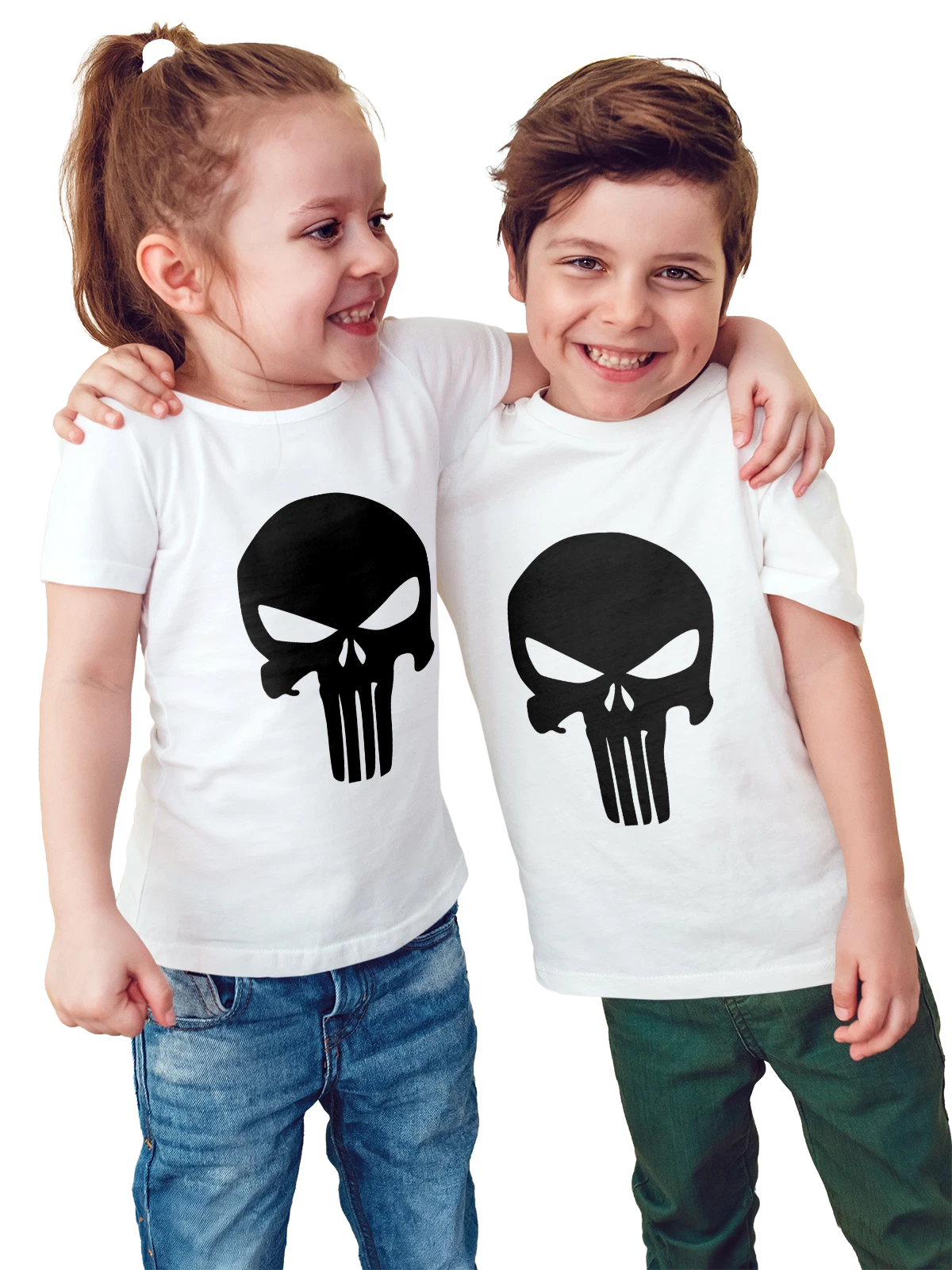 Футболка детская Punisher белая с принтом — современная айдентика — Белая, фото 1