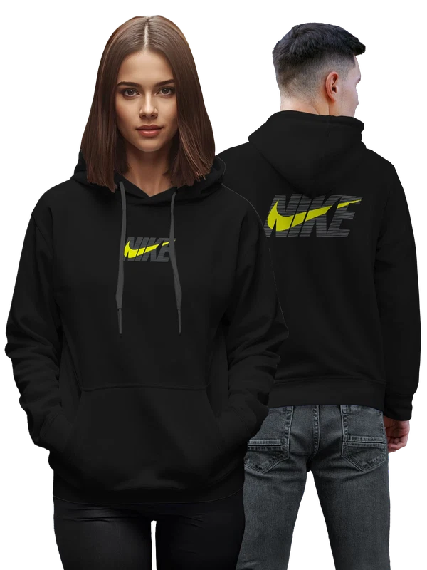 Худи Nike с жёлтым Swoosh на сером фоне — Чёрная, фото 1