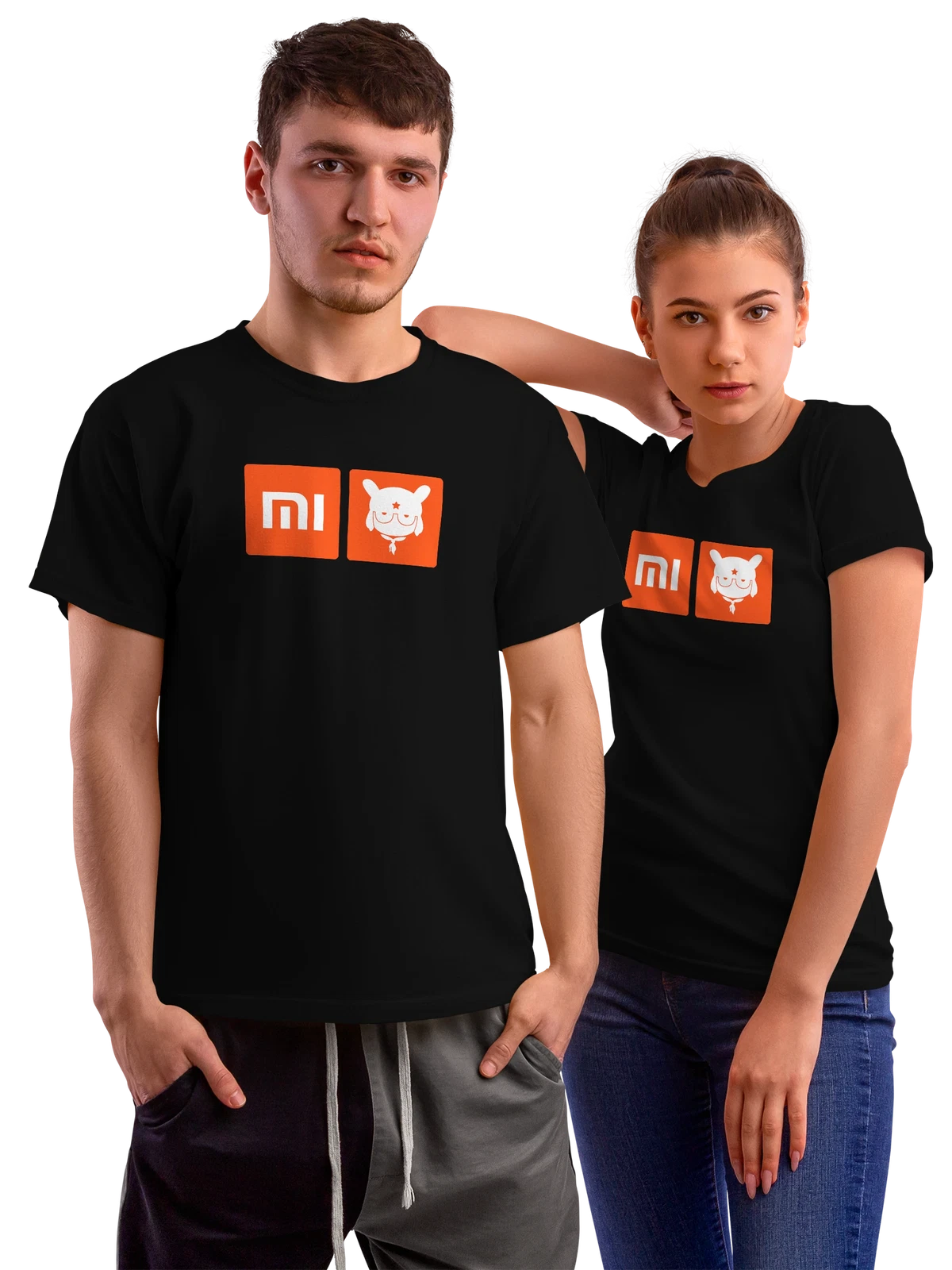 Футболка Xiaomi чёрная с принтом — фирменный персонаж Mi Bunny — Чёрная, фото 1