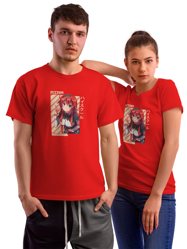 Футболка аниме девушка с красными волосами — Красная, фото 1