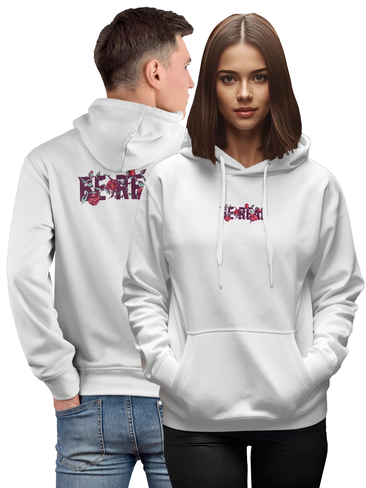 Худи с розами be real белое с принтом — подарок любителю цветов — Белая, фото 1