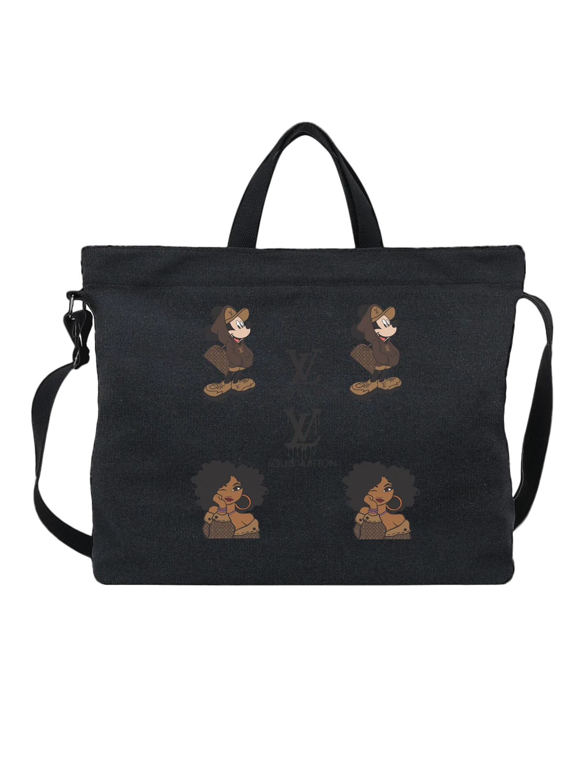 Сумка Louis Vuitton с Микки Маусом и монограммой LV чёрная с принтом — модный принт — Чёрная, фото 1