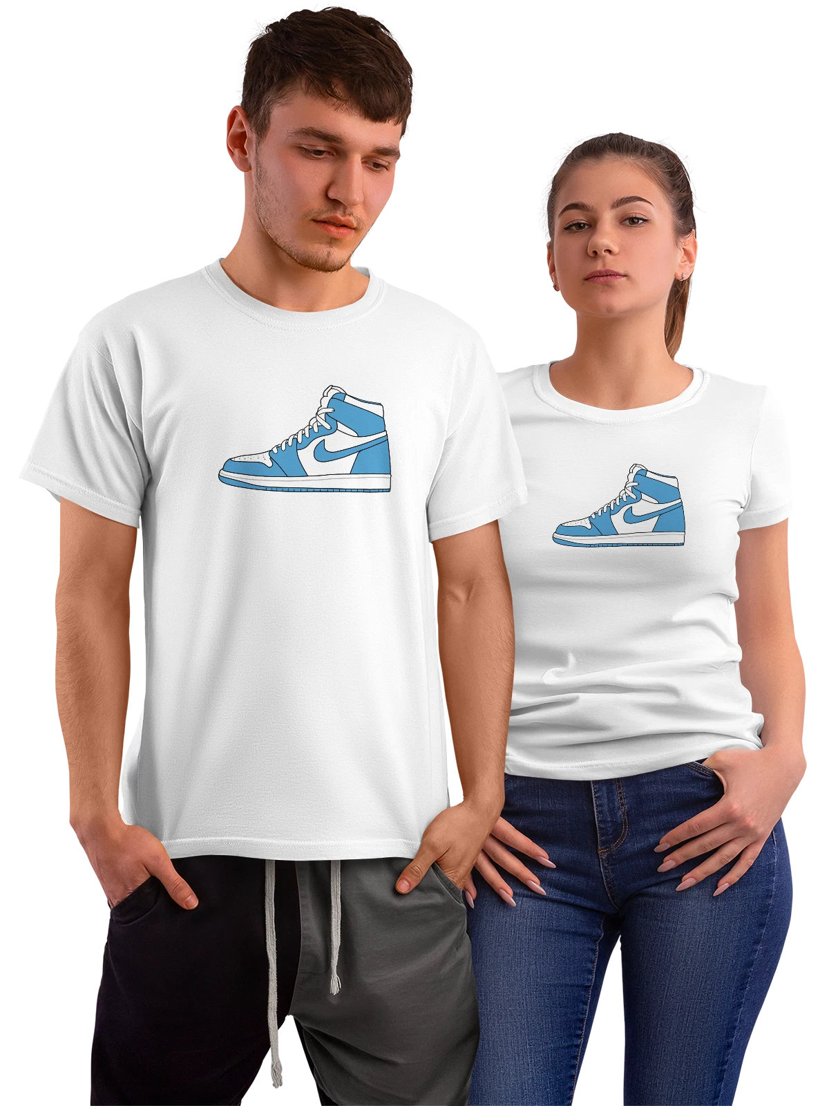 Футболка с кроссовком Nike Air Jordan голубой белая с принтом — высокие кроссовки — Белая, фото 1