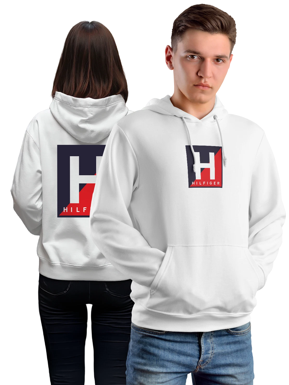 Худи Tommy Hilfiger с большим логотипом H белое с принтом — красный и белый — Белая, фото 1