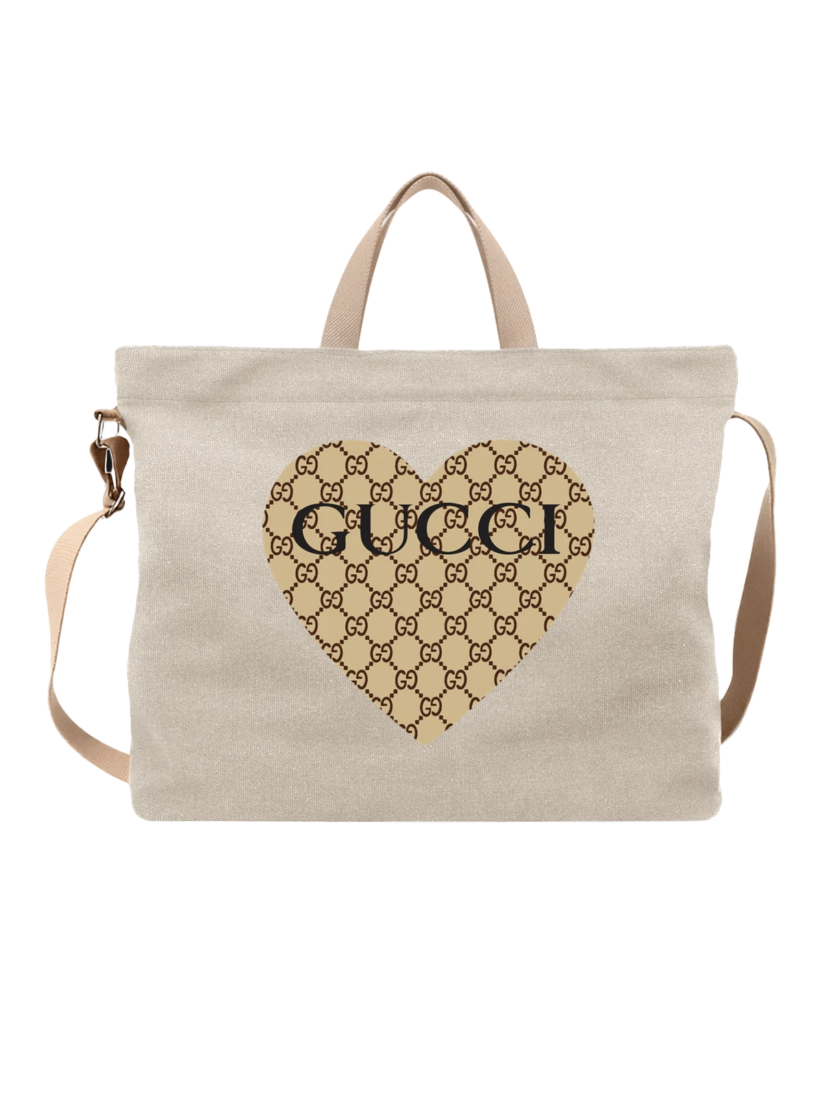 Сумка Gucci с монограммой GG на бежевом фоне белая с принтом — логотип — Белая, фото 1