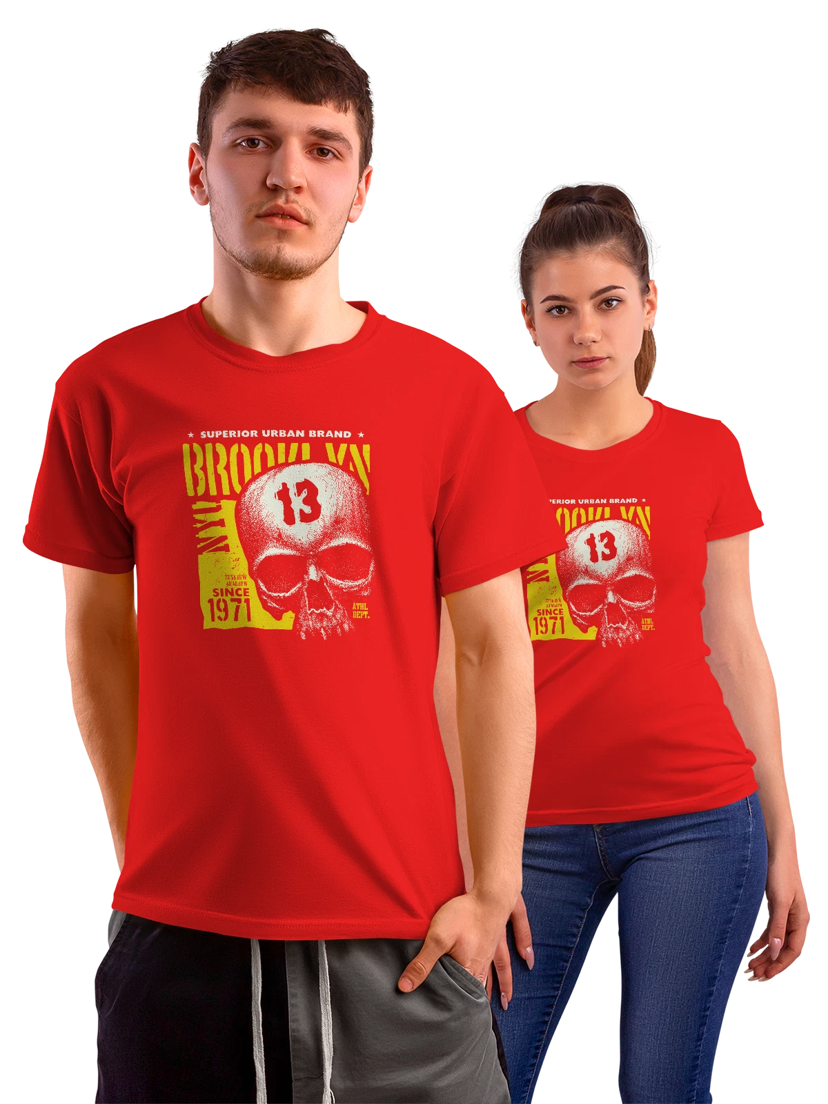 Футболка Абстрактный желтый силуэт профиля лица среди красная с принтом — постерный стиль — Красная, фото 1
