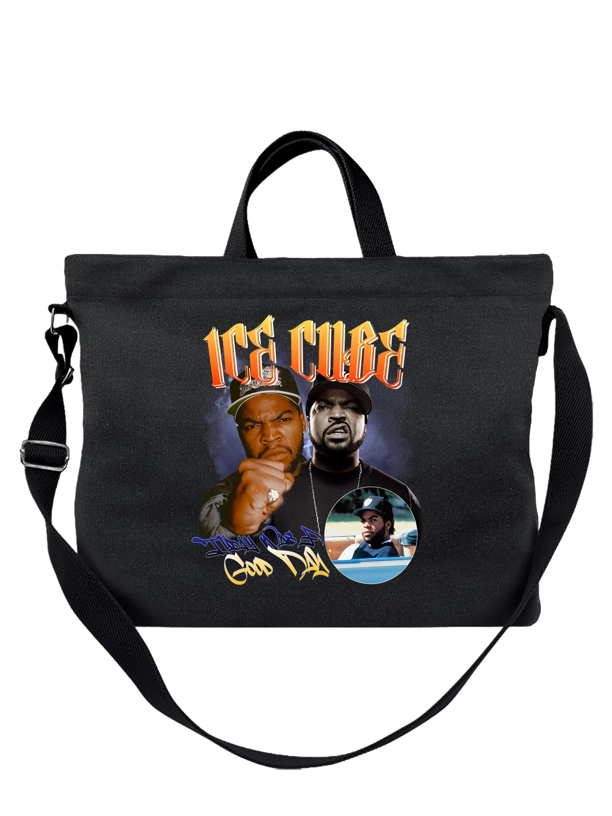 Сумка чёрная с принтом Ice Cube и Eazy-E, хип-хоп обложка — музыкальный принт — Чёрная, фото 1