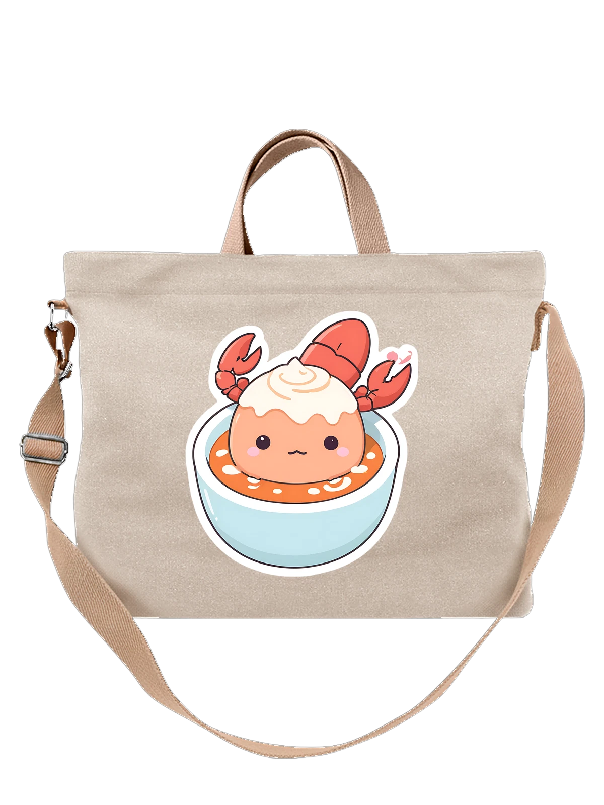 Сумка Милый краб в миске с кремовым десертом белая с принтом — cute crab — Белая, фото 1