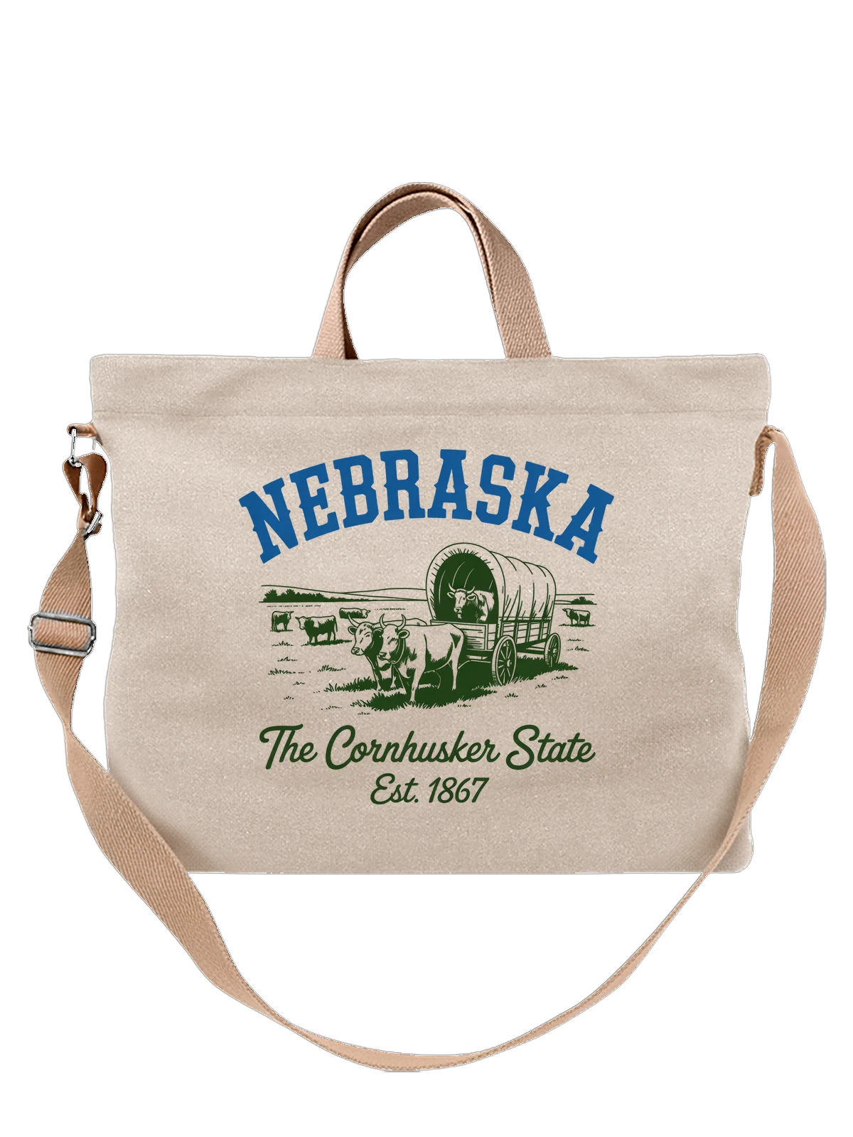 Сумка Nebraska повозка с волами The Cornhusker State белая с принтом — американский штат — Белая, фото 1