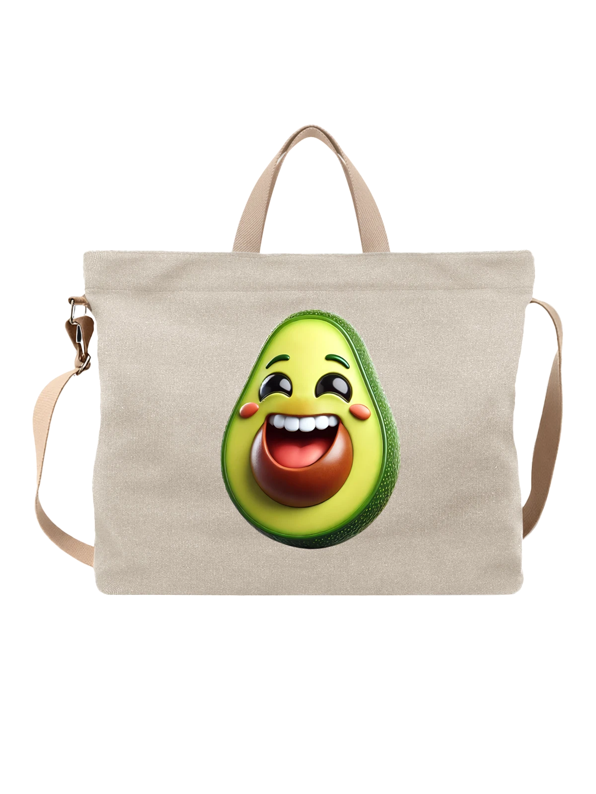 Сумка бежевая с принтом с веселым мультяшным авокадо — cute fruit — Бежевая, фото 1