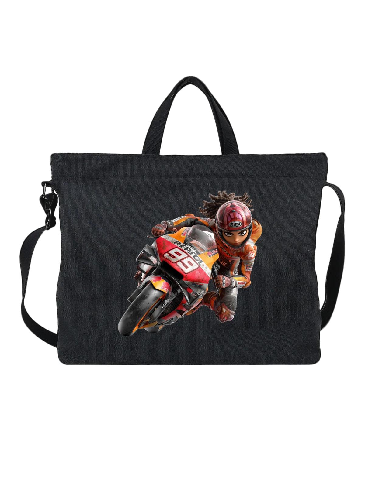 Сумка чёрная с принтом Марк Маркес 93 на Repsol Honda MotoGP — гоночная экипировка — Чёрная, фото 1