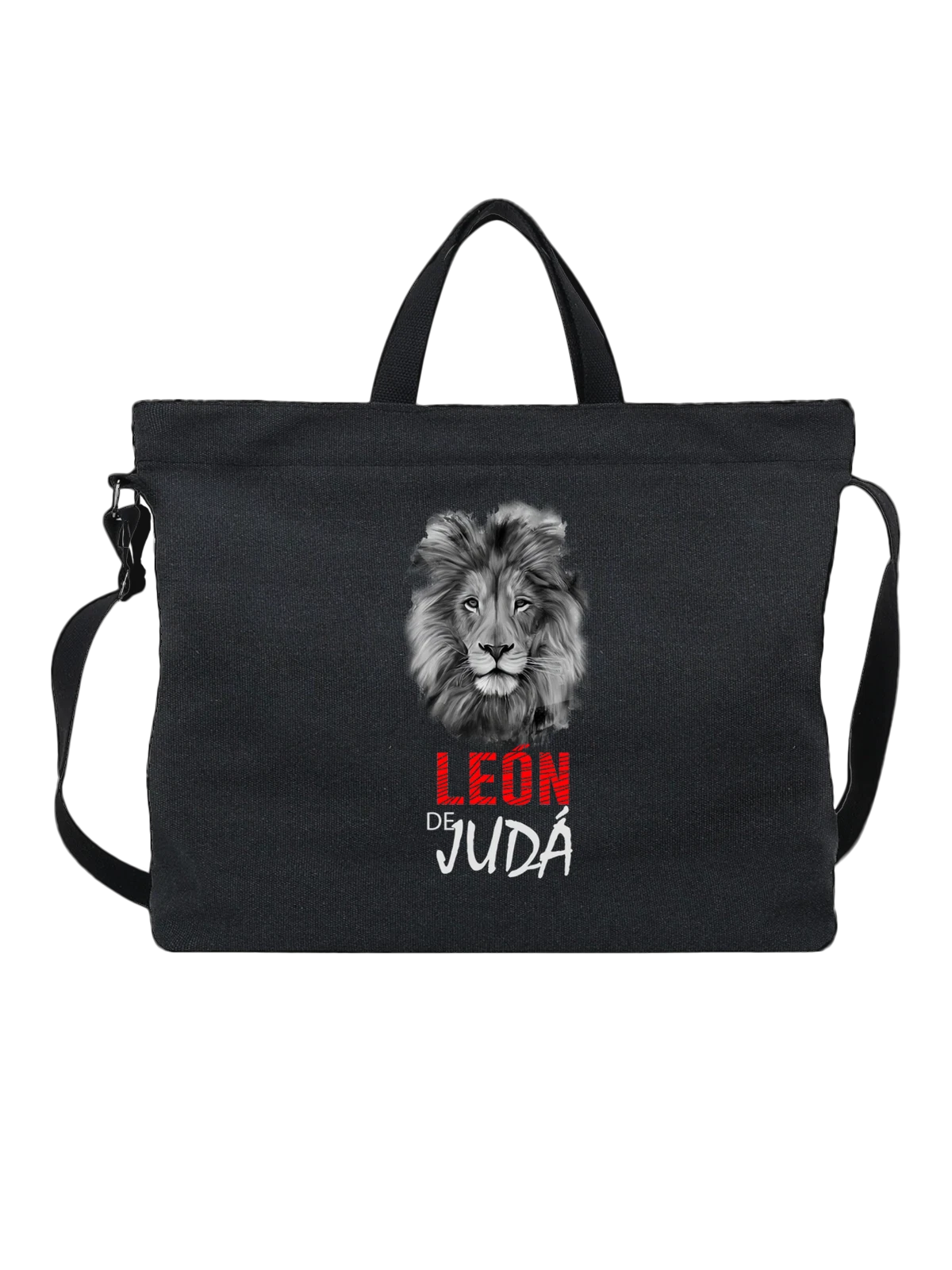 Сумка чёрная с принтом Лев De Juda с надписью LEON — минималистичный арт — Чёрная, фото 1
