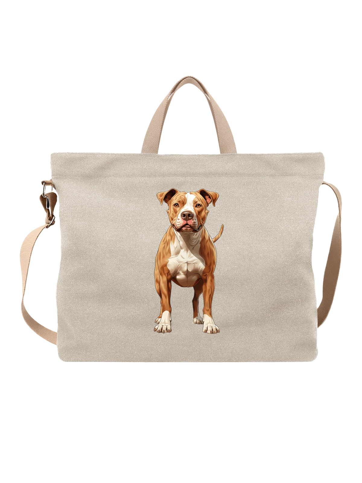 Сумка бежевая с принтом American pit bull terrier, коричнево — короткая шерсть — Бежевая, фото 1