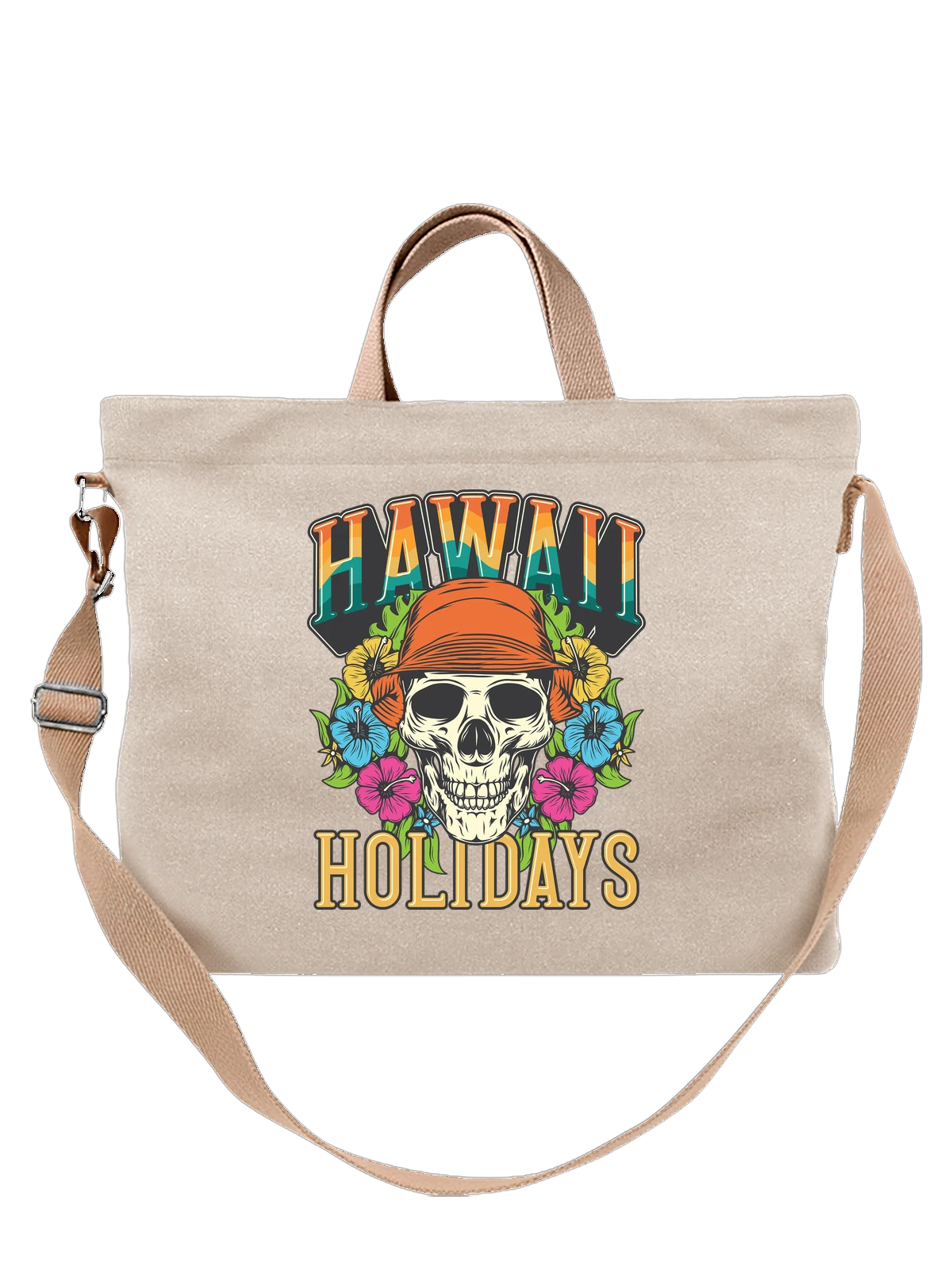 Сумка Череп в оранжевой панаме Hawaii белая с принтом — пляжный стиль — Белая, фото 1