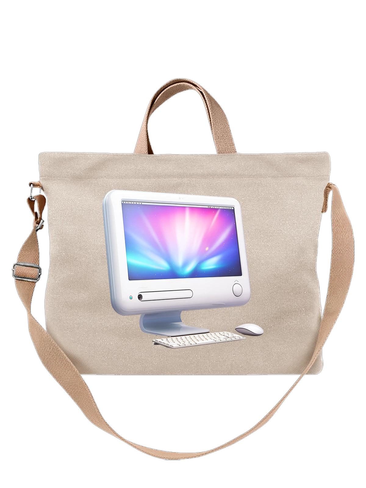 Сумка бежевая с принтом iMac с клавиатурой и мышью Apple — десктоп — Бежевая, фото 1
