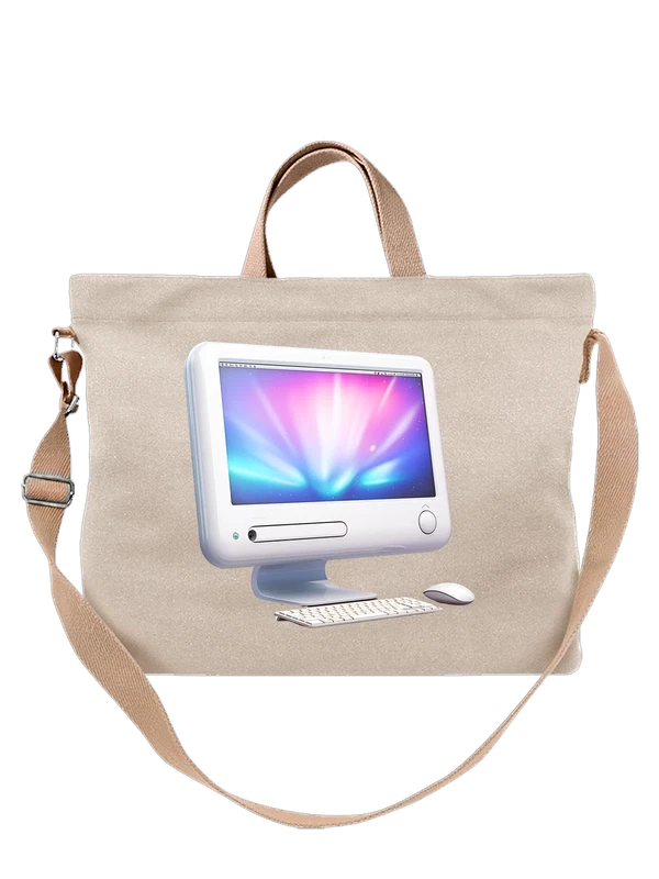 Сумка бежевая с принтом iMac с клавиатурой и мышью Apple — Бежевая, фото 1