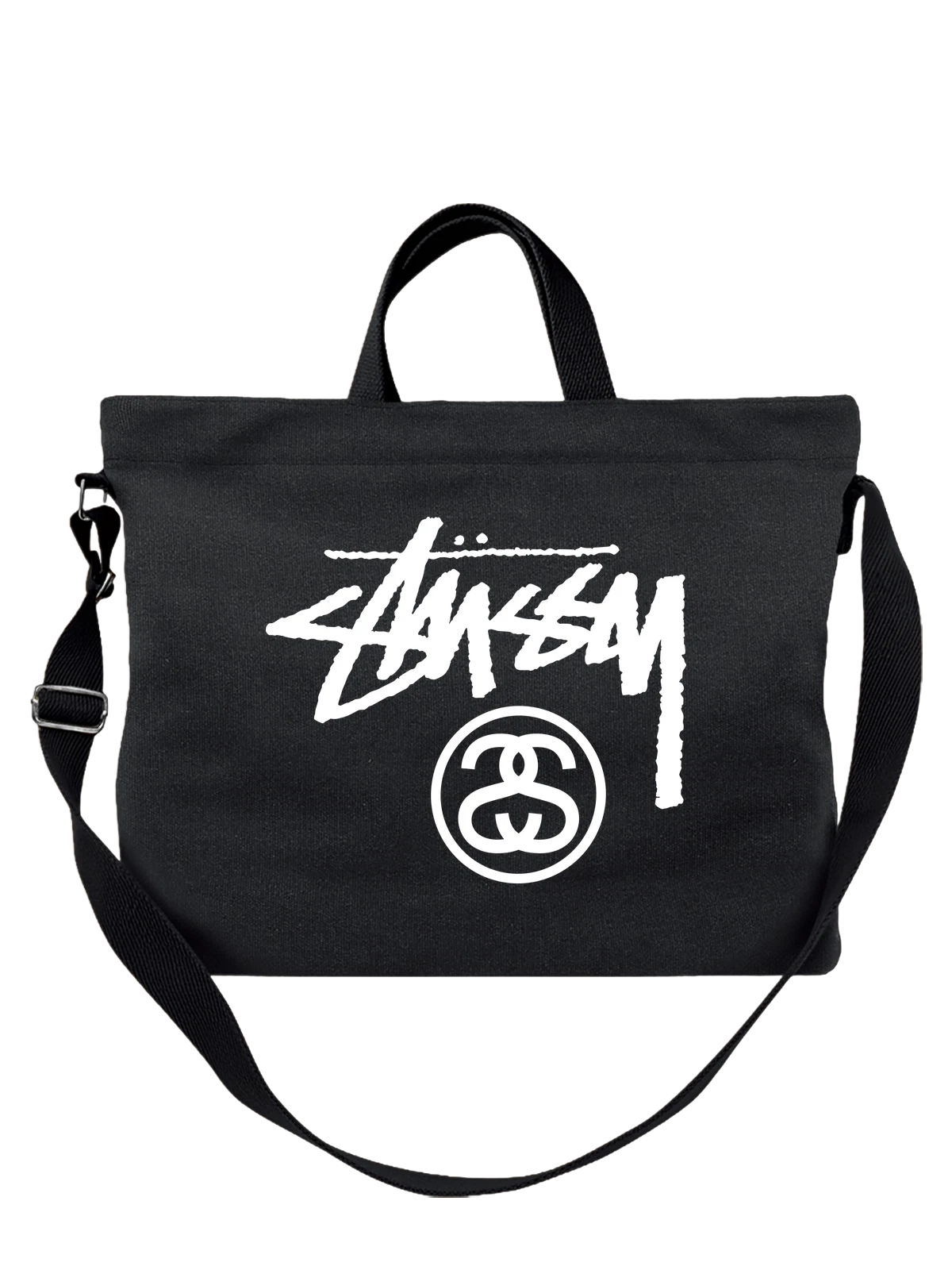 Сумка Stussy чёрная с принтом — серф и скейт культура — Чёрная, фото 1