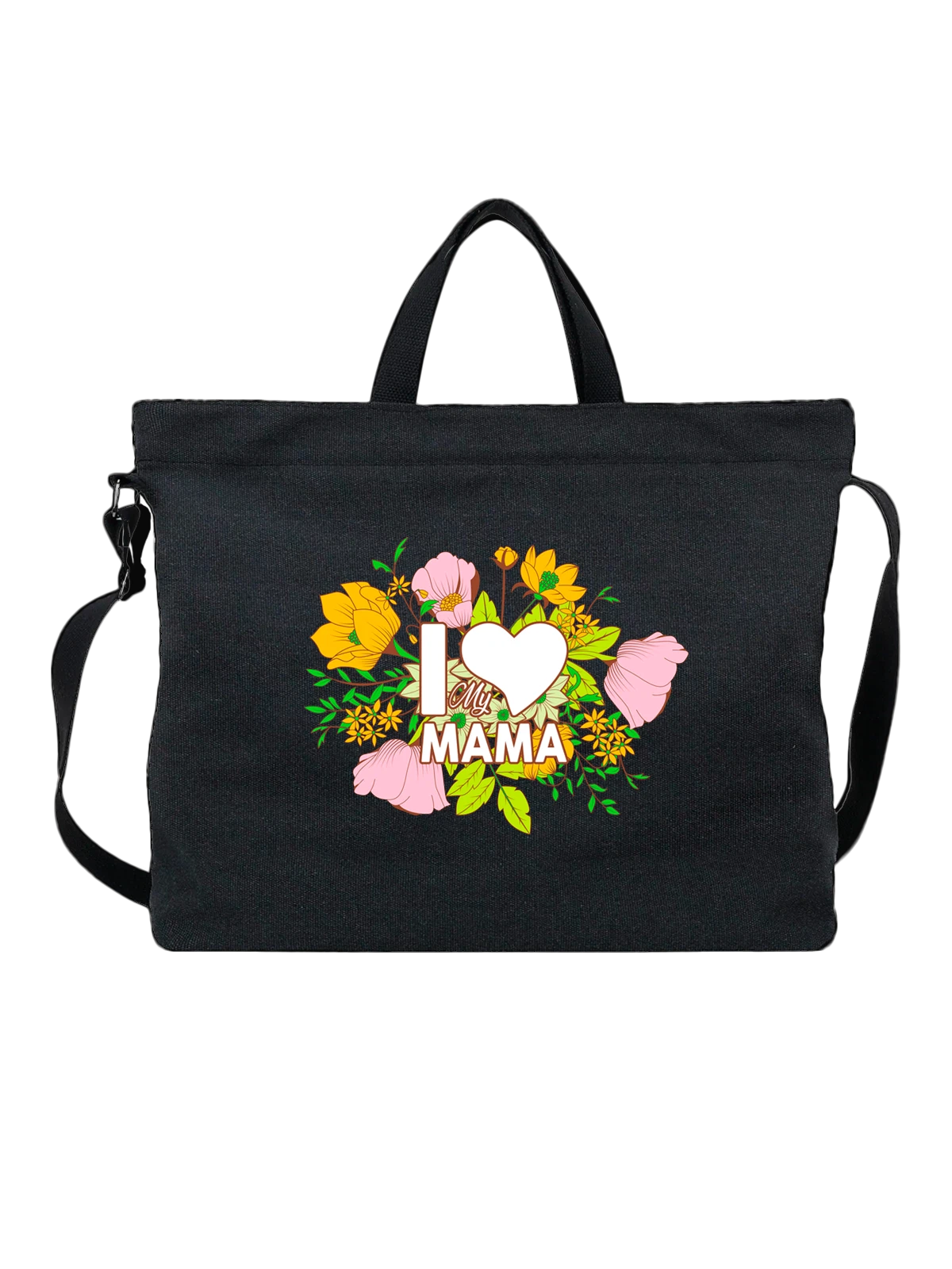 Сумка с надписью I love my mama чёрная с принтом — парный образ — Чёрная, фото 1
