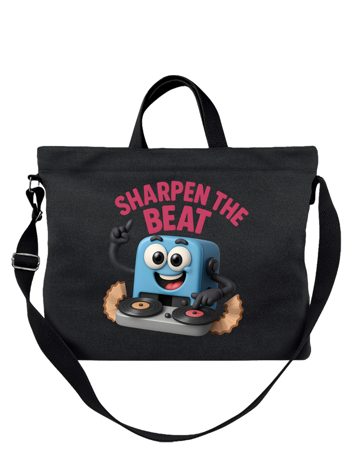 Сумка чёрная с принтом DJ Sharpeen The Beat с виниловым плеером — клубная сцена — Чёрная, фото 1