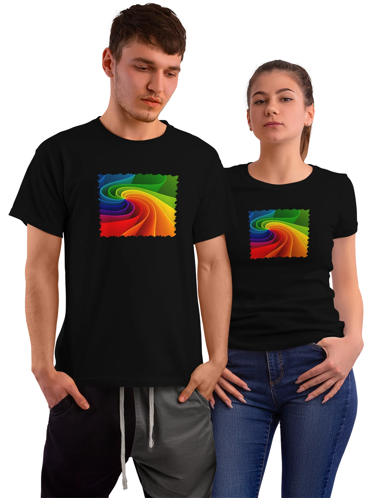 Футболка Графика 3D rainbow spiral чёрная с принтом — цифровая живопись — Чёрная, фото 1