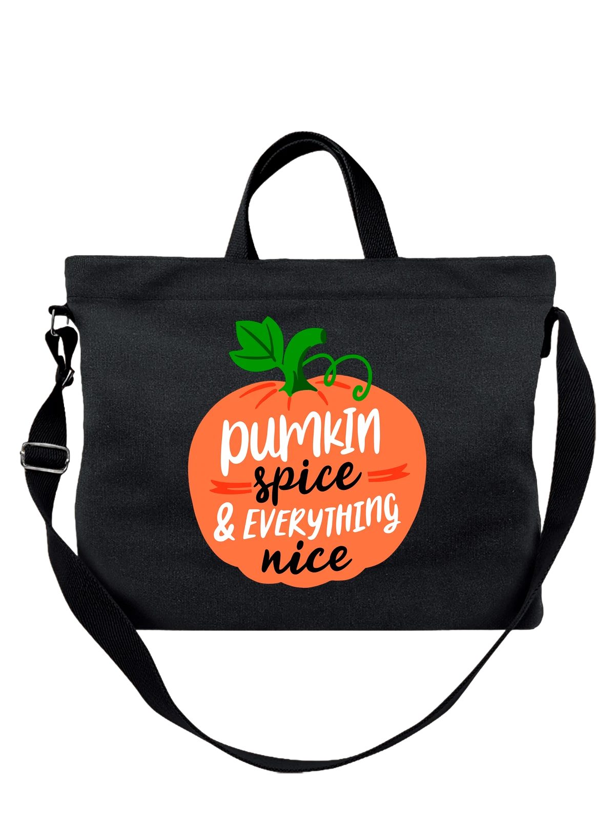 Сумка с тыквой надпись pumpkin spice чёрная с принтом — забавная еда — Чёрная, фото 1